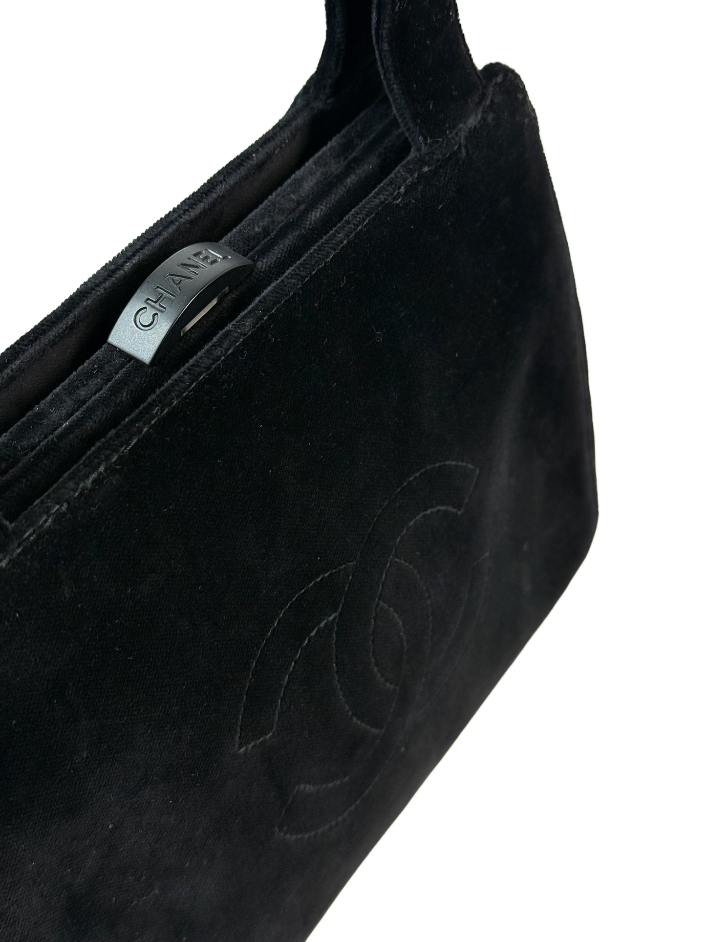 Chanel Vintage 1998 Black Velour Velvet CC Logo Kisslock Top Handle Mini Bag
