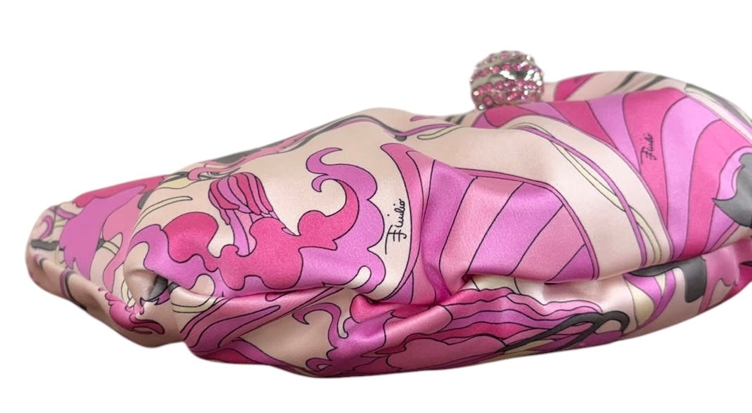 Pucci Vintage Pink & Gray Satin Crystal Ball Mini Top Handle Pochette