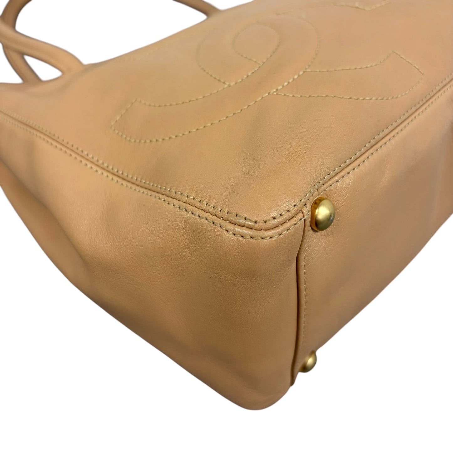 Chanel Vintage 00s Beige Lambskin Triple CC Small Shoulder Tote Bag