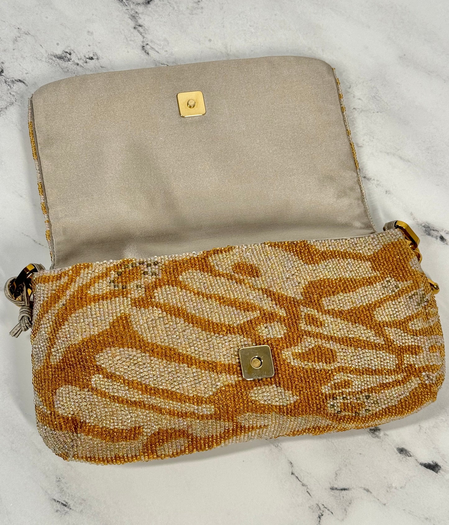 Gucci Vintage Early 00s by Tom Ford Orange Beaded Chain Evening Shoulder Bag