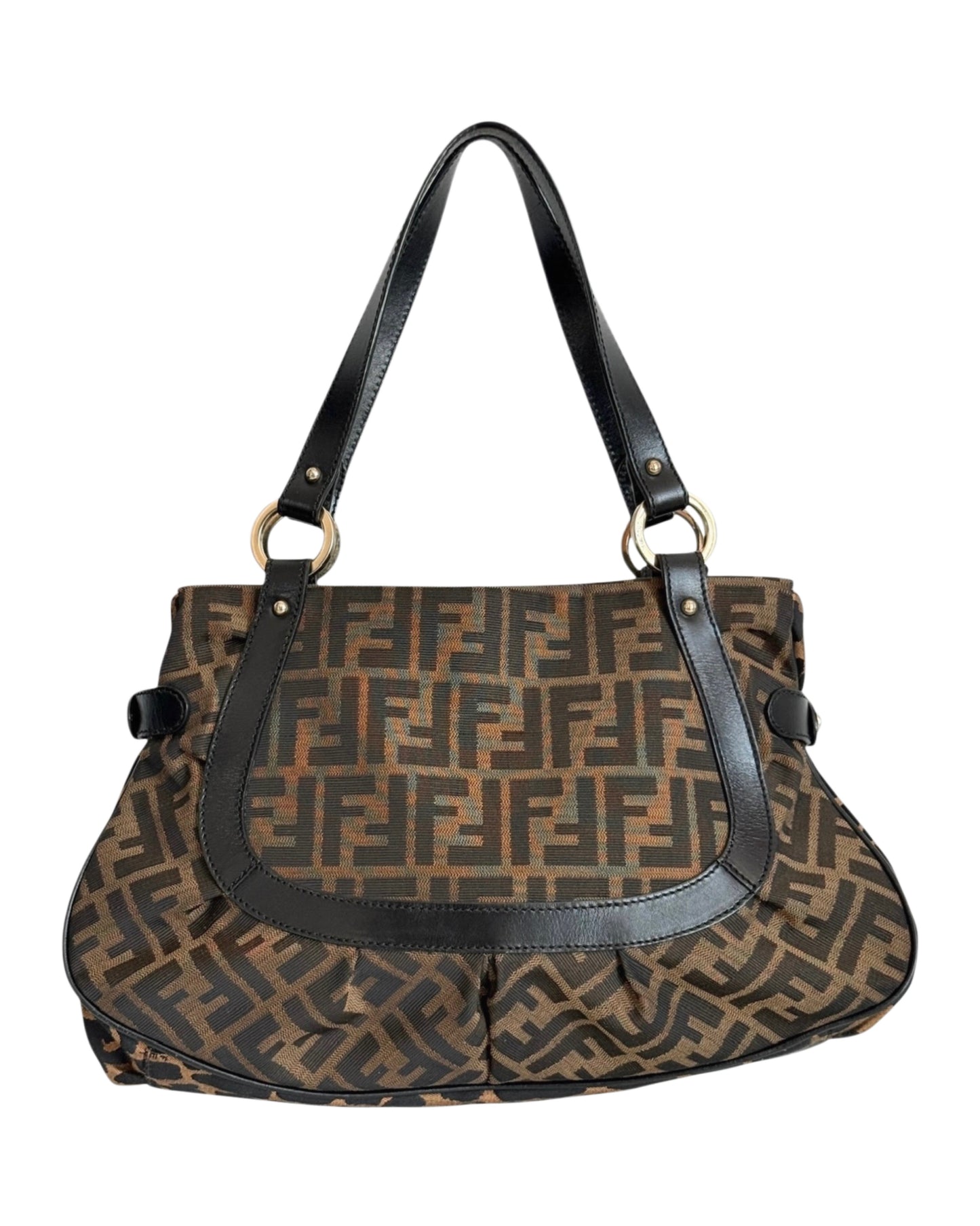 Fendi Vintage Brown Zucca Monogram Leopard Print Large Chef Shoulder Hobo Bag