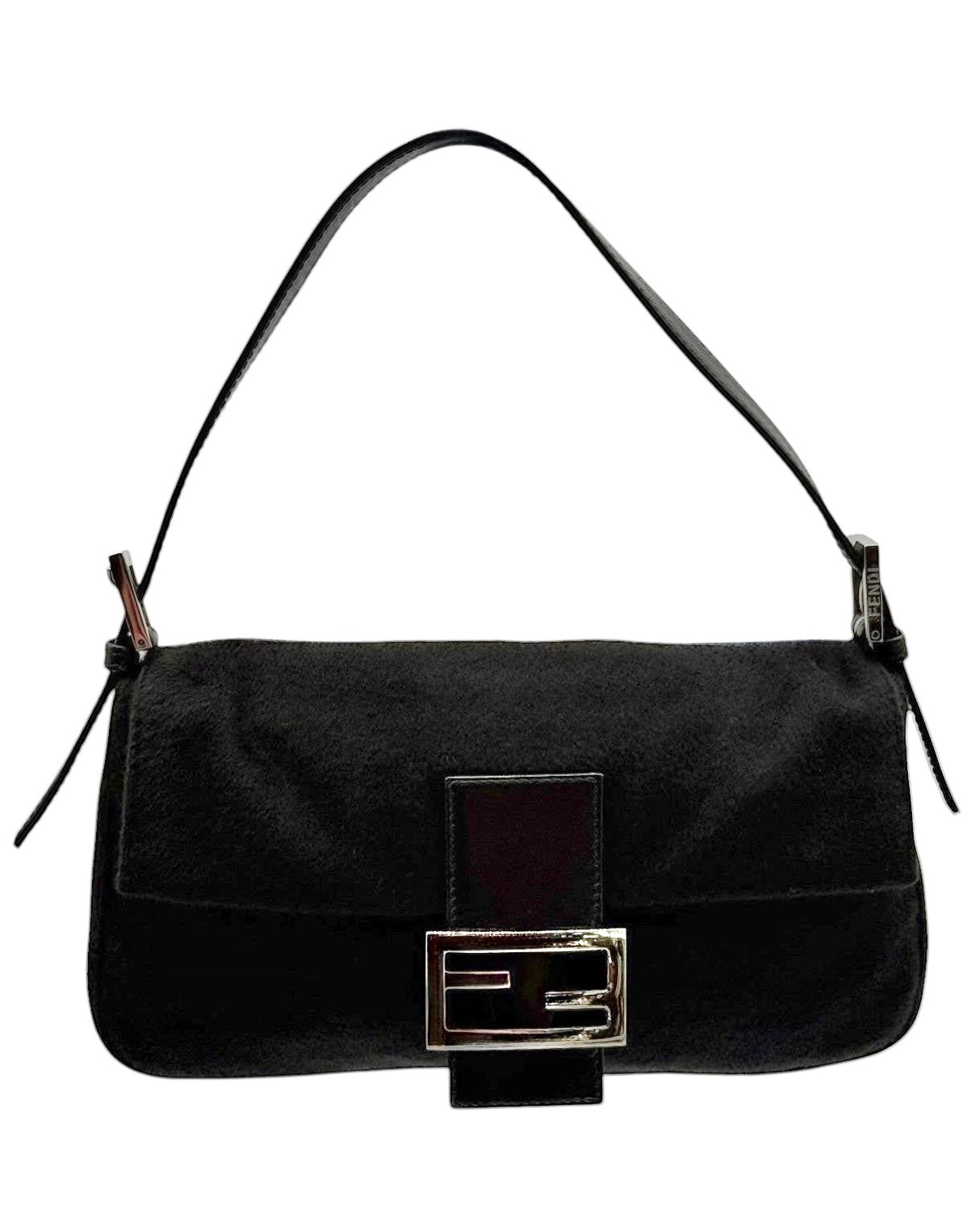 Fendi Vintage Black Felt Shoulder Baguette Bag