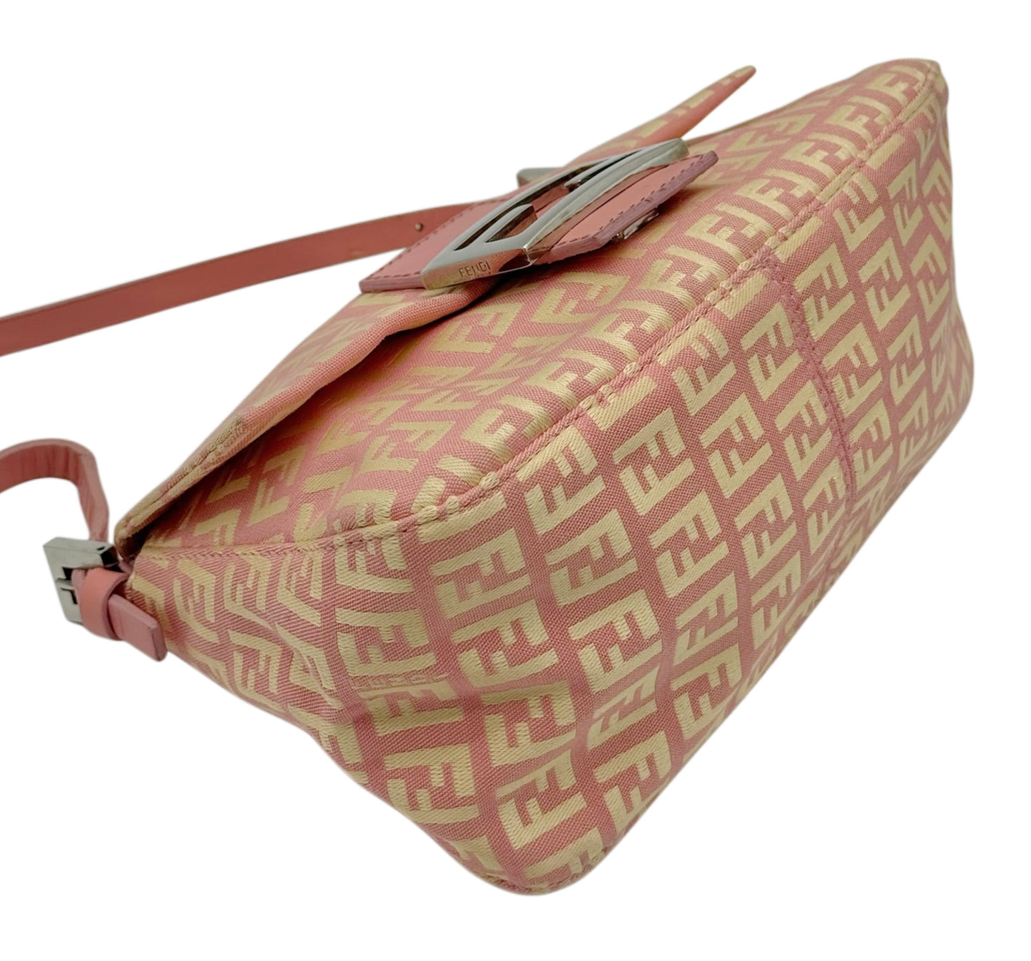 Fendi Vintage Pink & Yellow Zucchino Zucca Monogram Mini Mamma Baguette Shoulder Bag