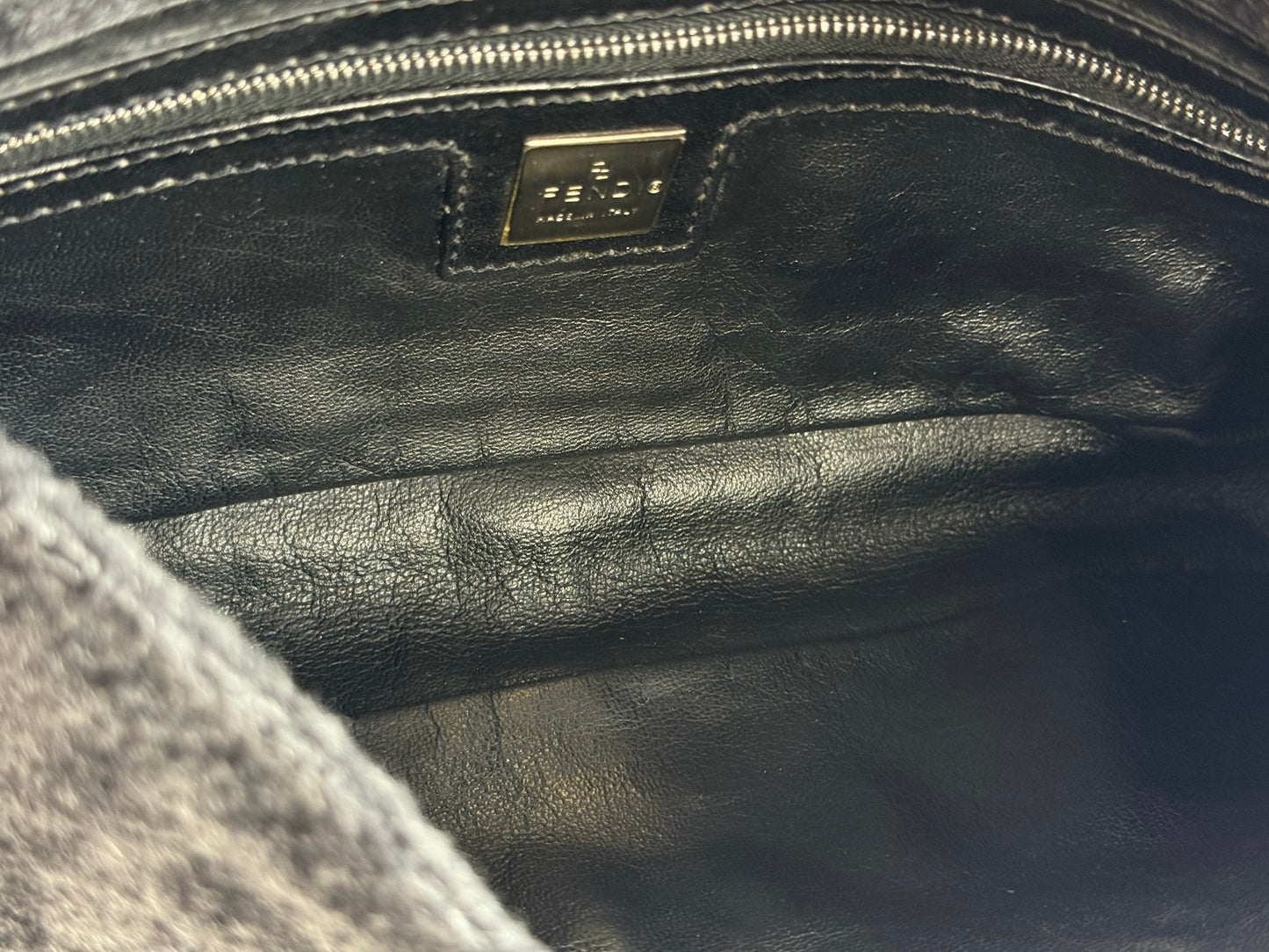 Fendi Vintage Gray Black Zucca Monogram Knit Wool Shoulder Baguette Bag