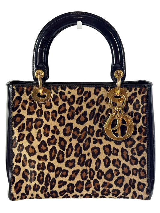 Dior Vintage Leopard Print Pony Hair Small Lady Dior Bag