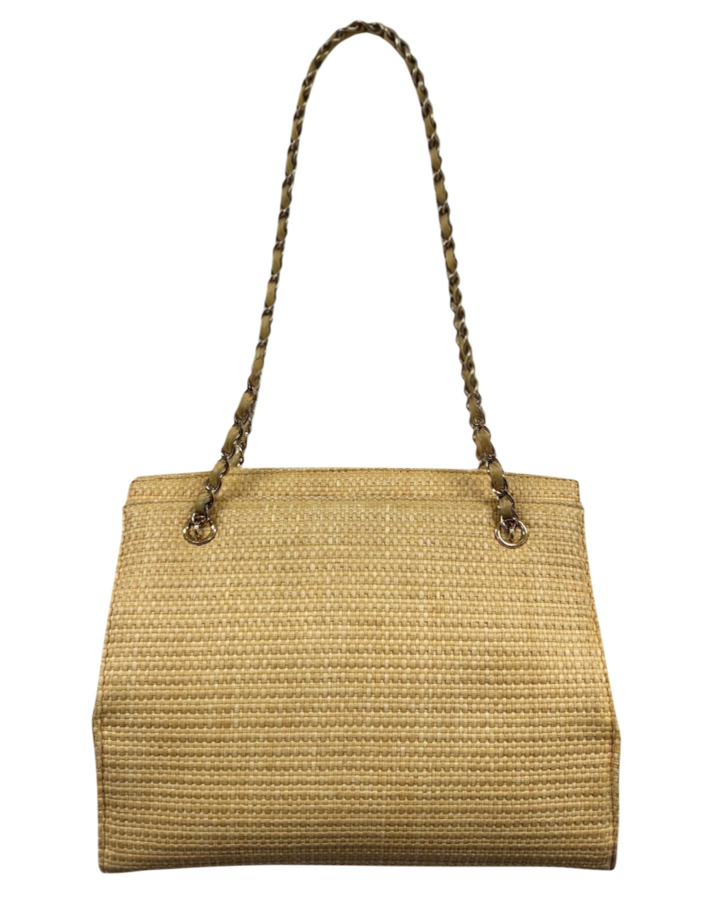 Chanel Vintage 2000 Beige Raffia Turnlock Shoulder Tote Bag with 24K Gold Plated Hardware 