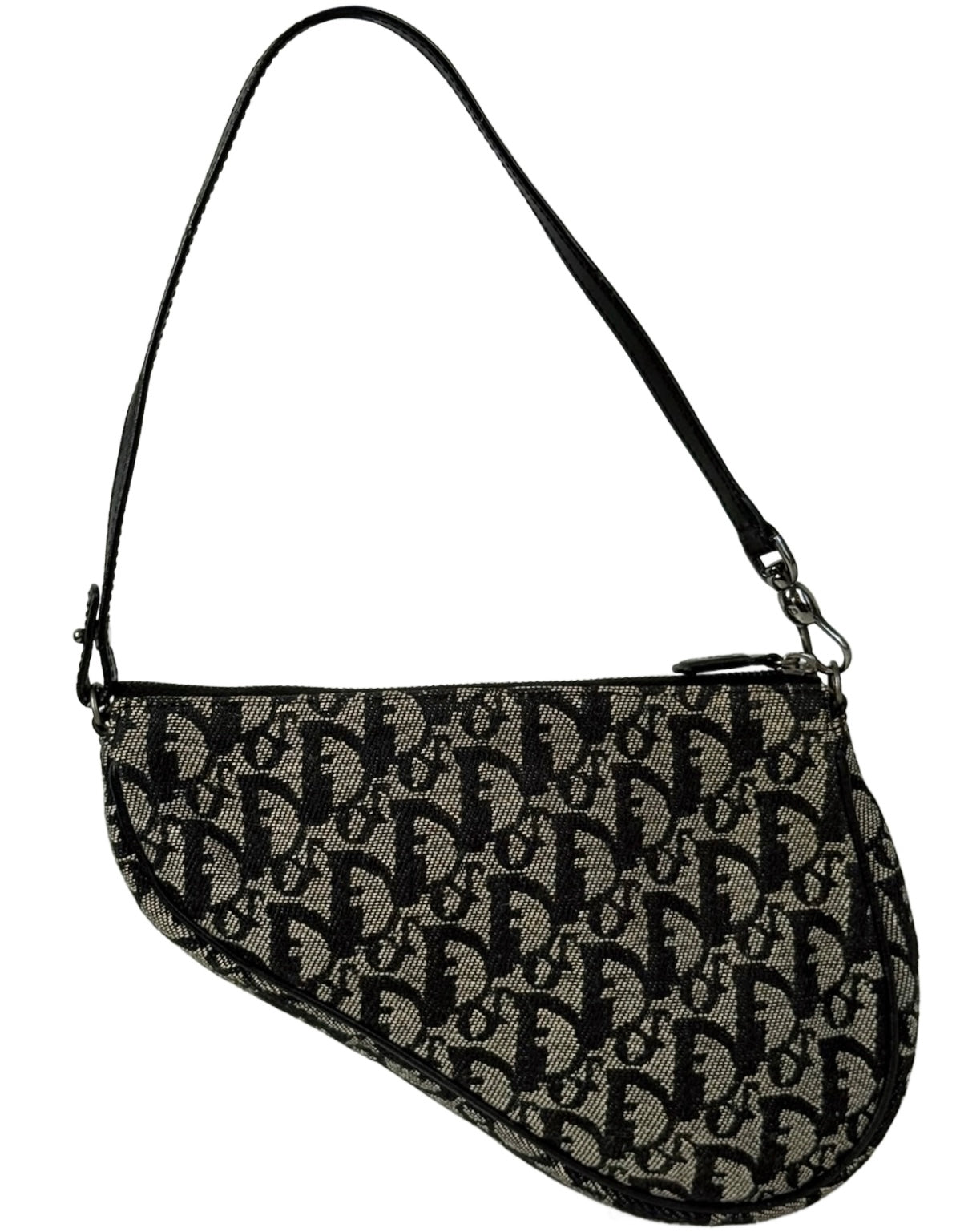 Dior Vintage 2002 Black Trotter Monogram Mini Saddle Pochette Shoulder Bag