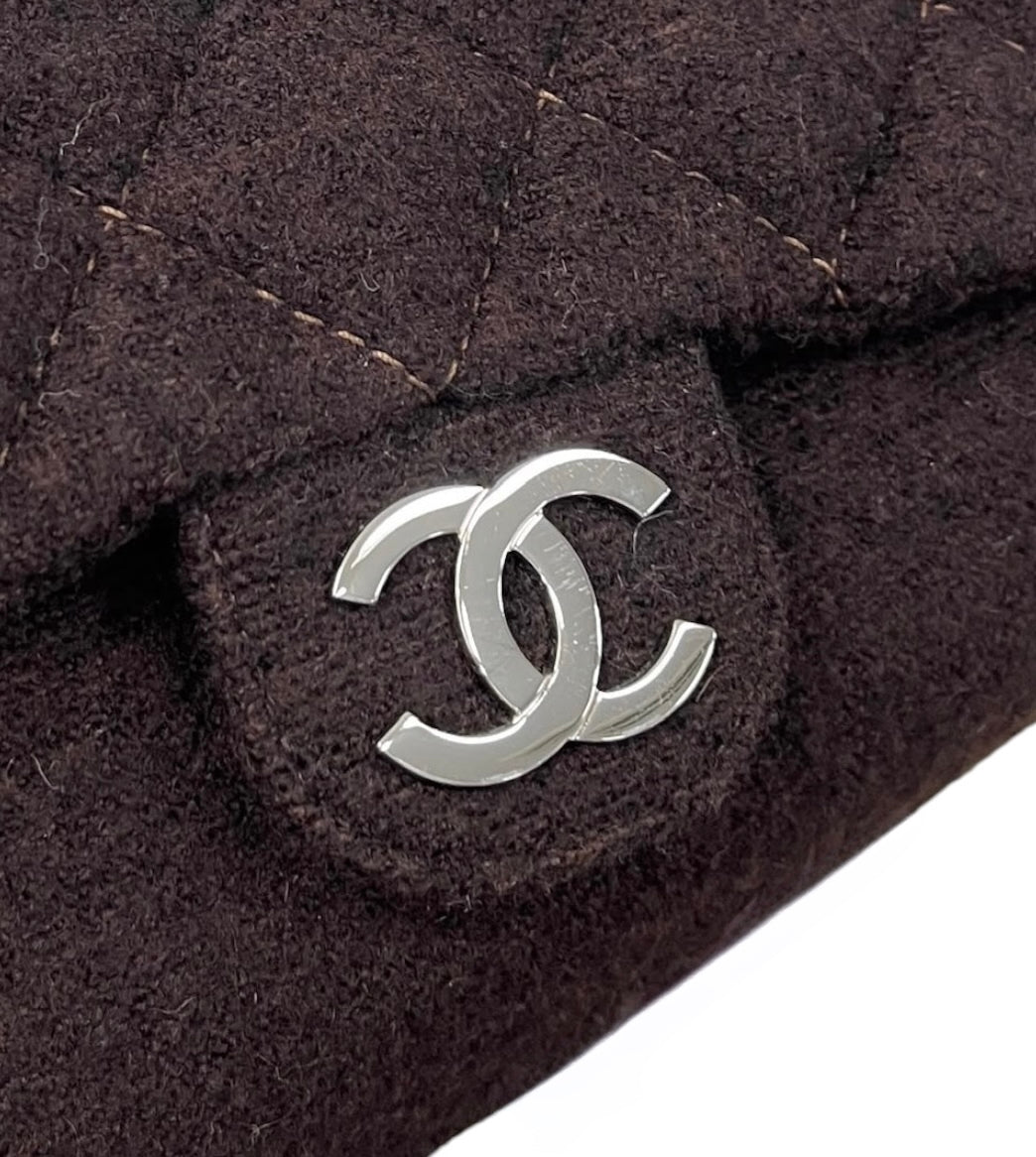 Chanel Vintage 2004-2005 Brown Quilted Wool Square Season Shoulder Flap Bag
