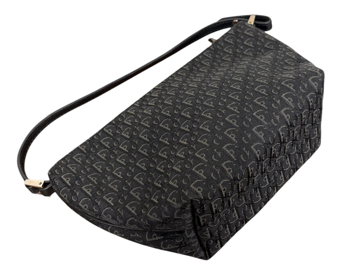 Dior Vintage Black Trotter Monogram Canvas Top Handle Pochette Bag