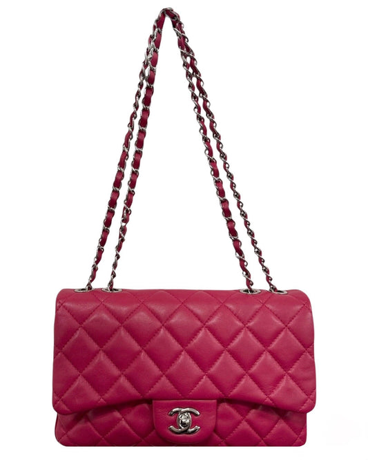 Chanel 2014 Raspberry Pink Quilted Lambskin Accordion Medium Classic Flap Bag