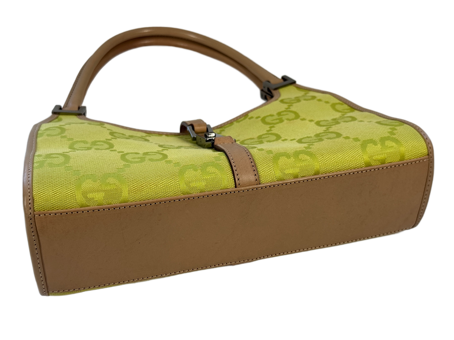 Gucci Vintage Neon Green Giant GG Monogram Small Jackie Bag