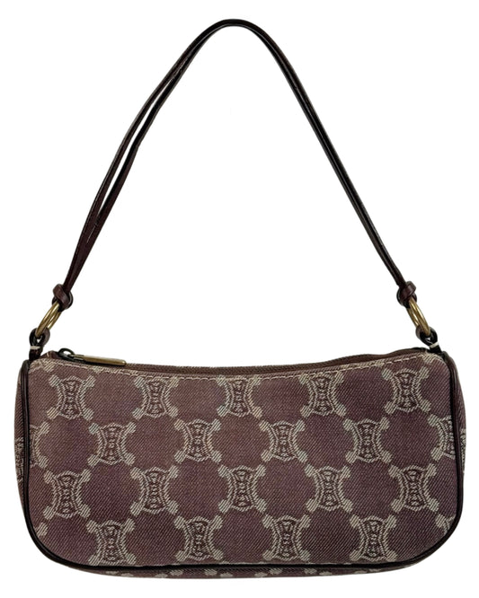 Celine Vintage Burgundy Triomphe Monogram Canvas Shoulder Pochette Bag