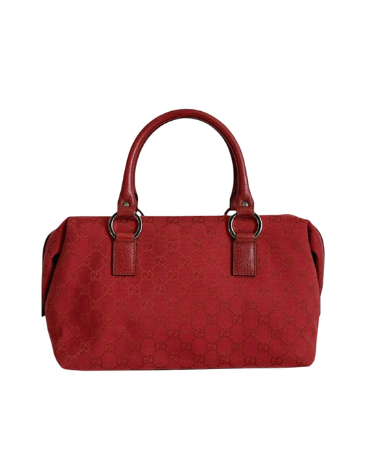 Gucci Vintage Red GG Monogram Small Boston Top Handle Bag