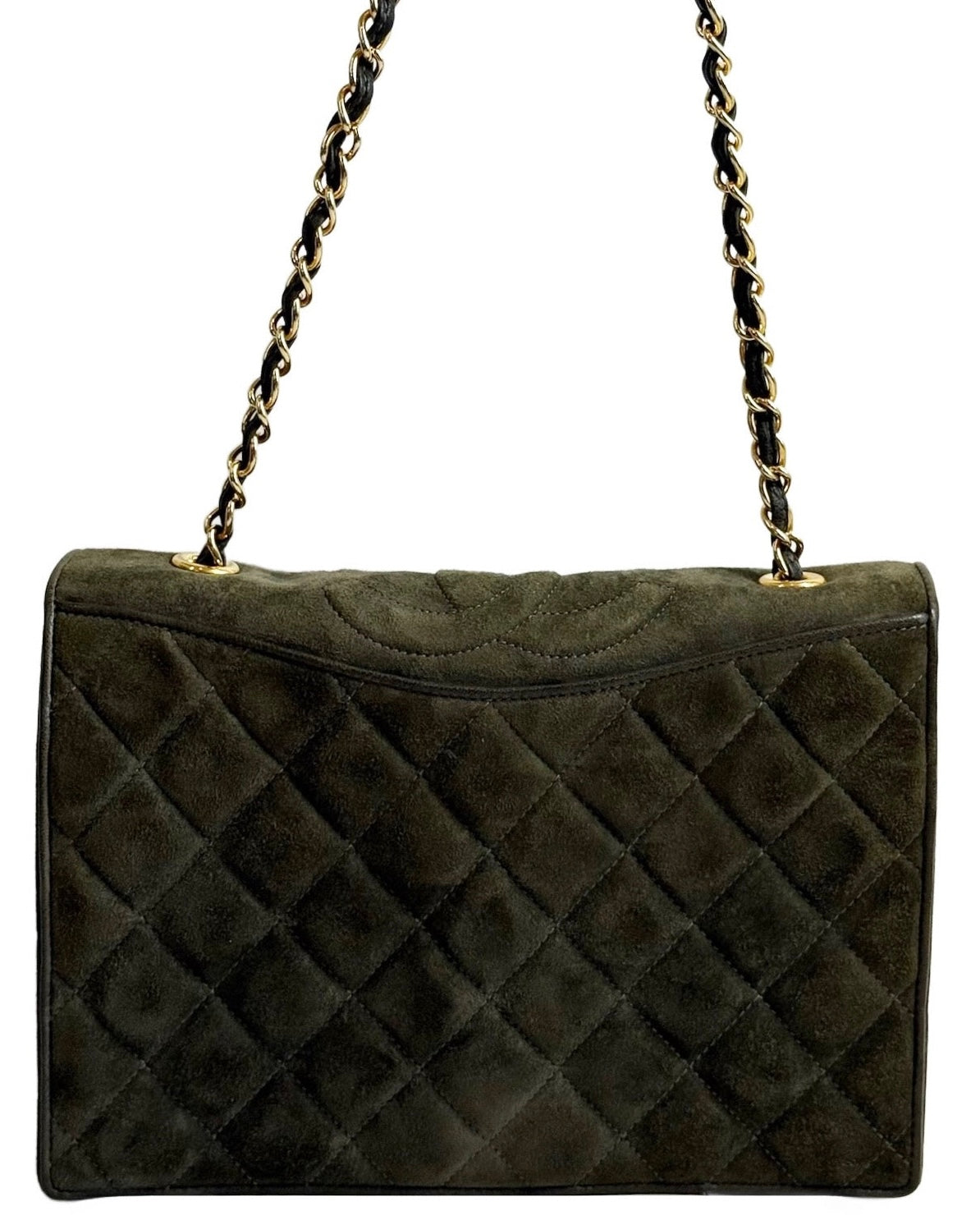 Chanel Vintage Green Quilted Quilted Suede CC Logo Full Flap Shoulder Bag w 24K GPHW