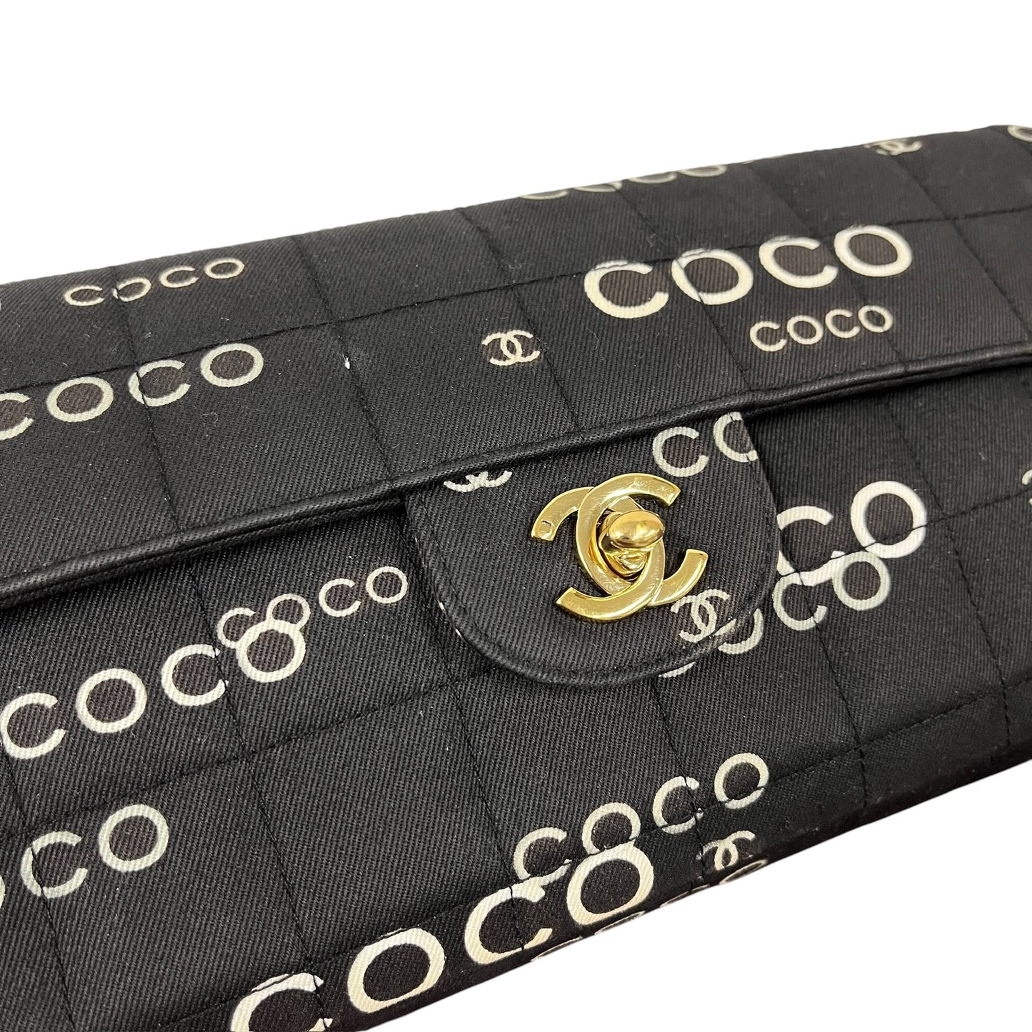 Chanel Vintage 2000 Black Coco CC Satin Chocolate Bar Quilted East West Shoulder Flap Bag