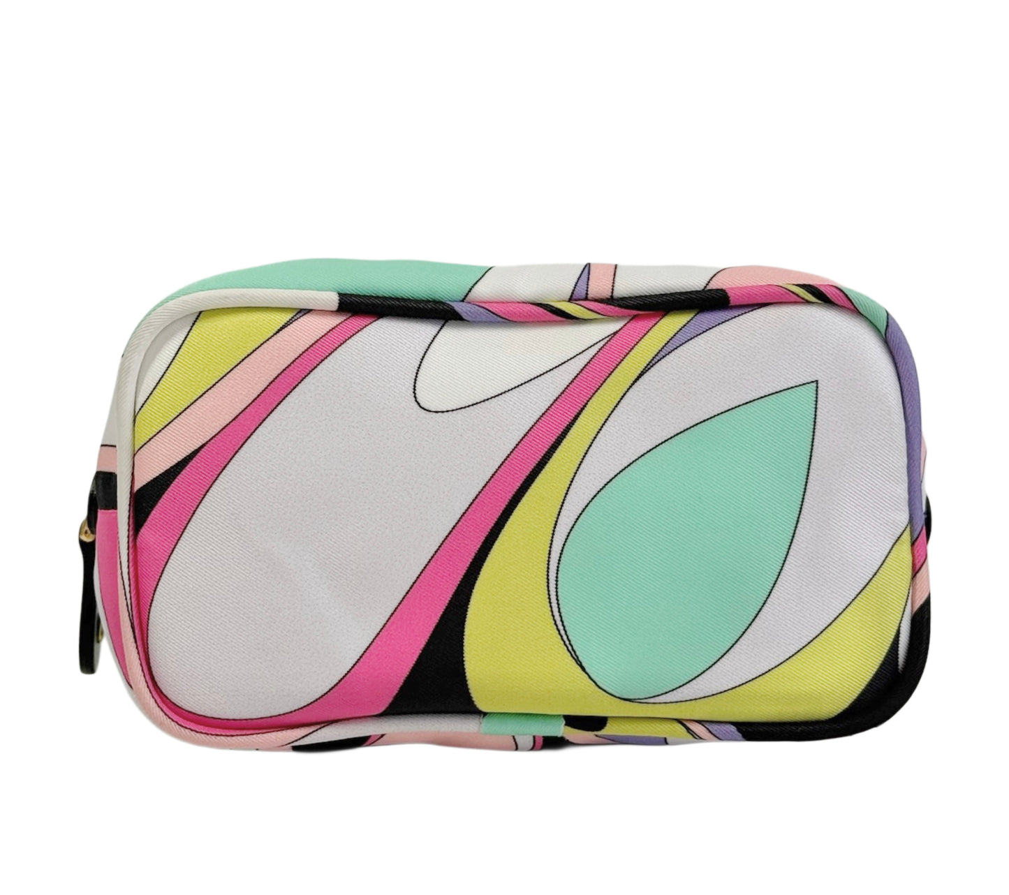 Emilio Pucci Multicolor Nylon Mini Top Handle Cosmetic Pouch Bag w Black Leather Trim
