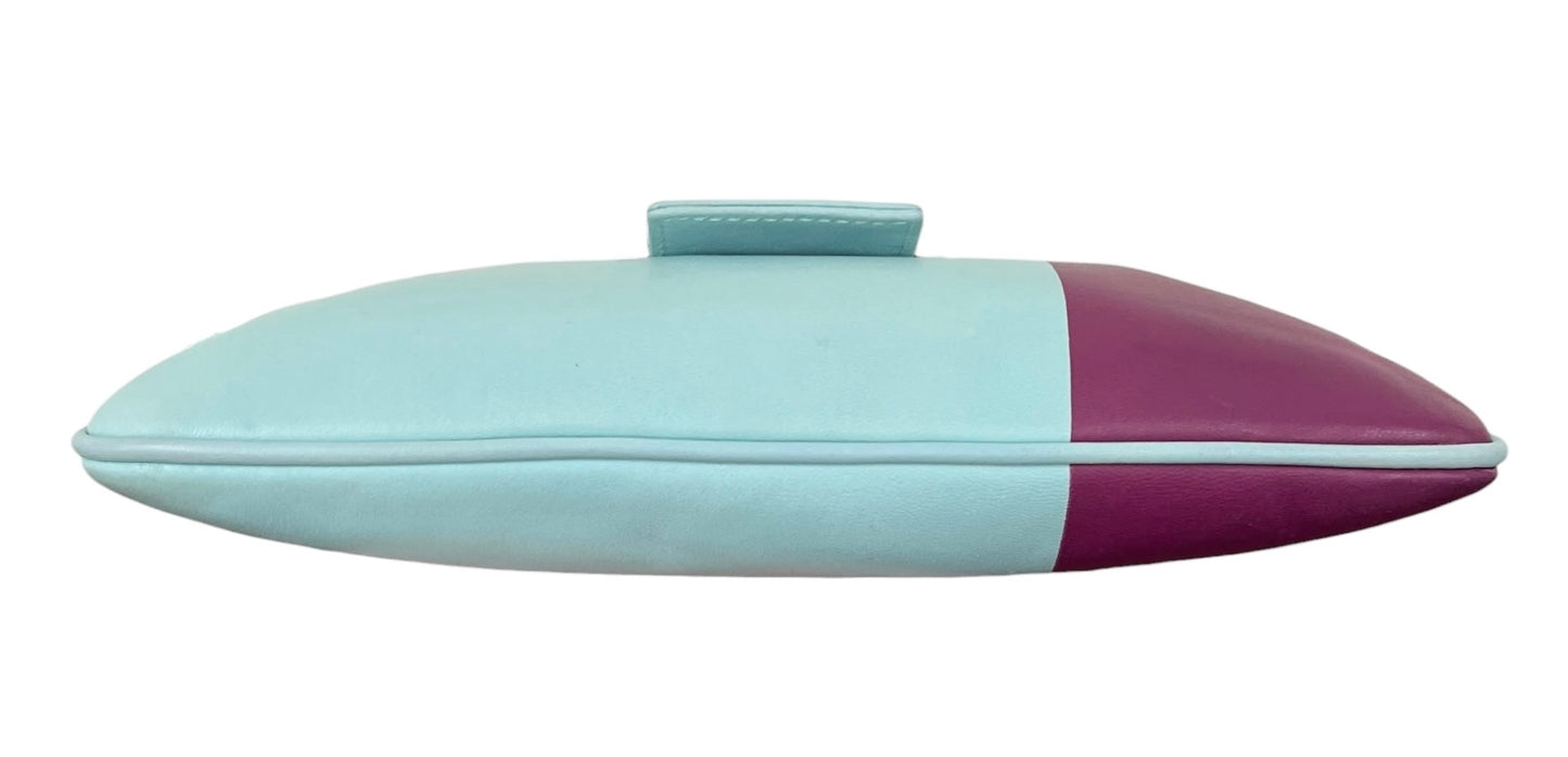 Fendi Vintage Bicolor Blue & Purple Lambskin Flat Baguette Pochette with Swirl Design Buckle