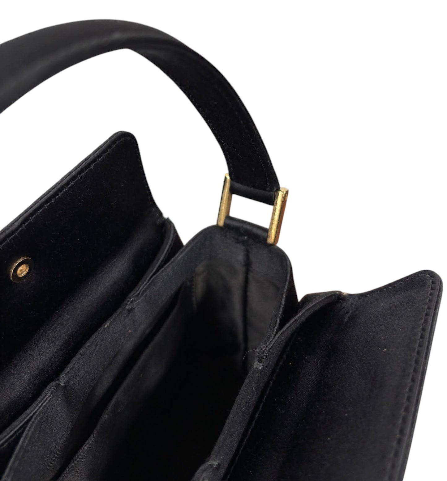 Gucci Vintage 90s Black Satin Gold Logo Mini Bento Box Evening Bag