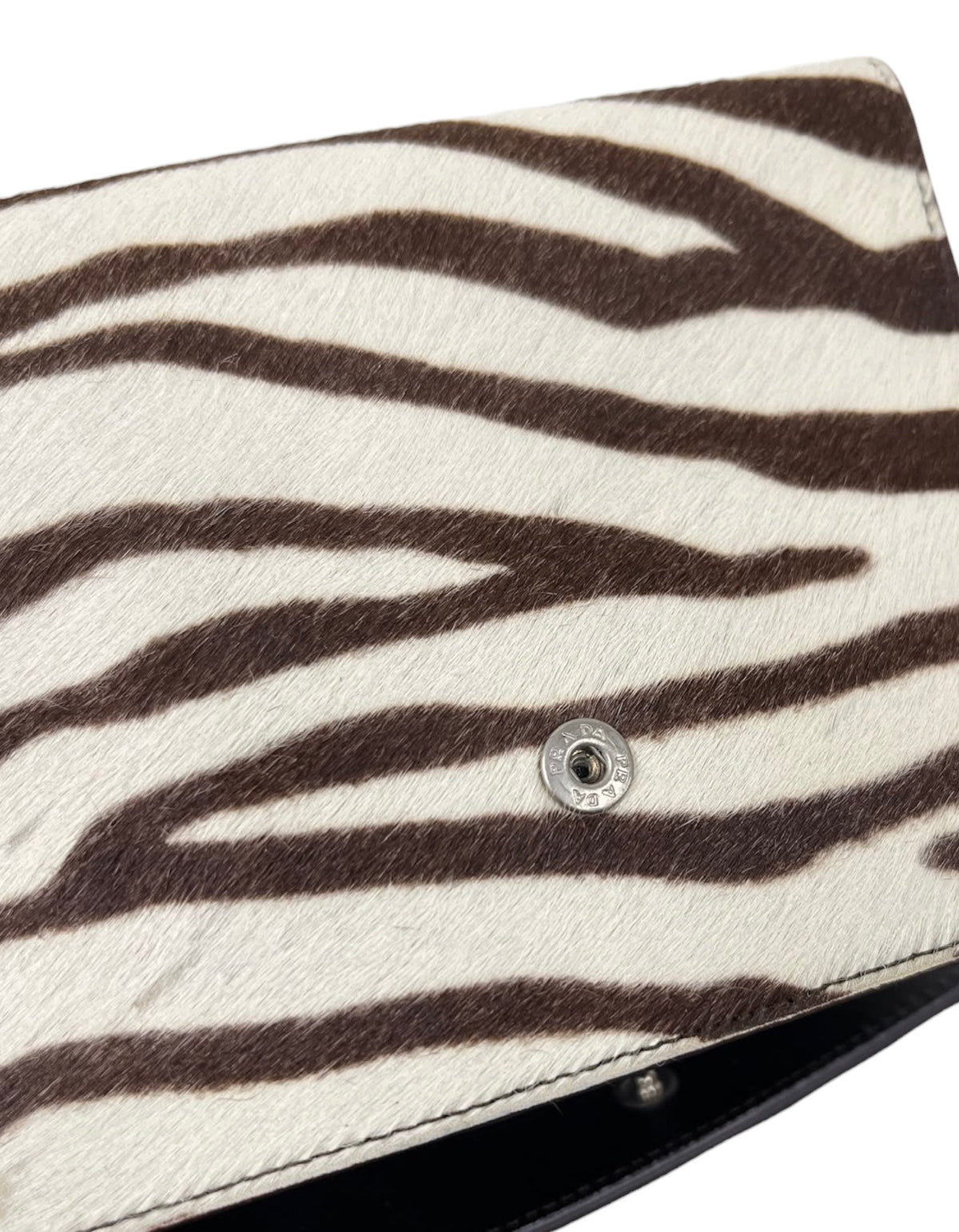 Prada Vintage Zebra Print Pony Hair Trifold Snap Wallet