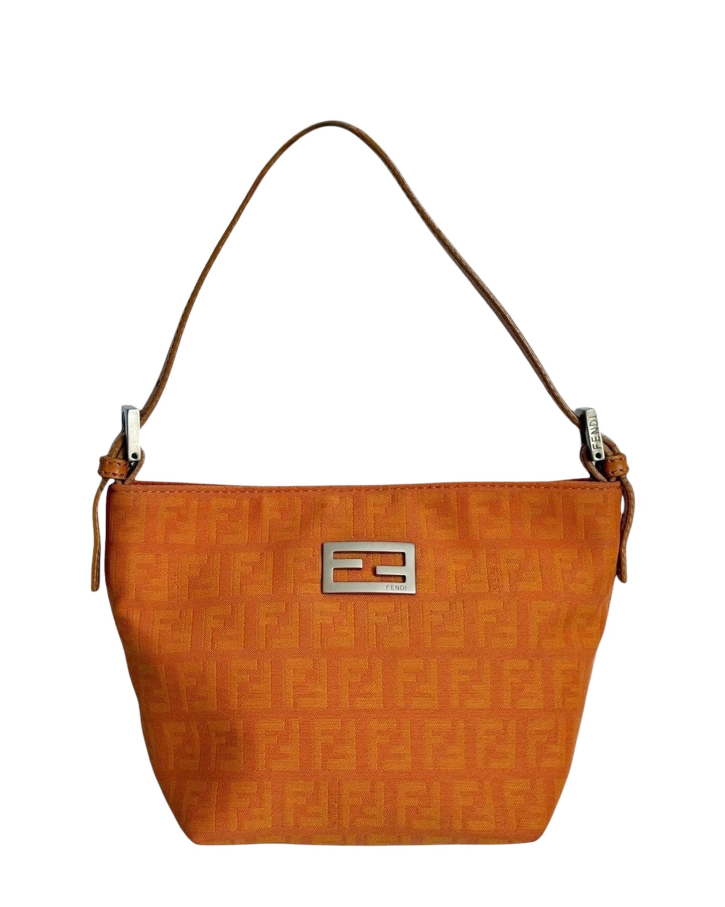 Fendi Vintage Orange Zucchino Zucca Monogram Mini Bucket Pochette Bag 