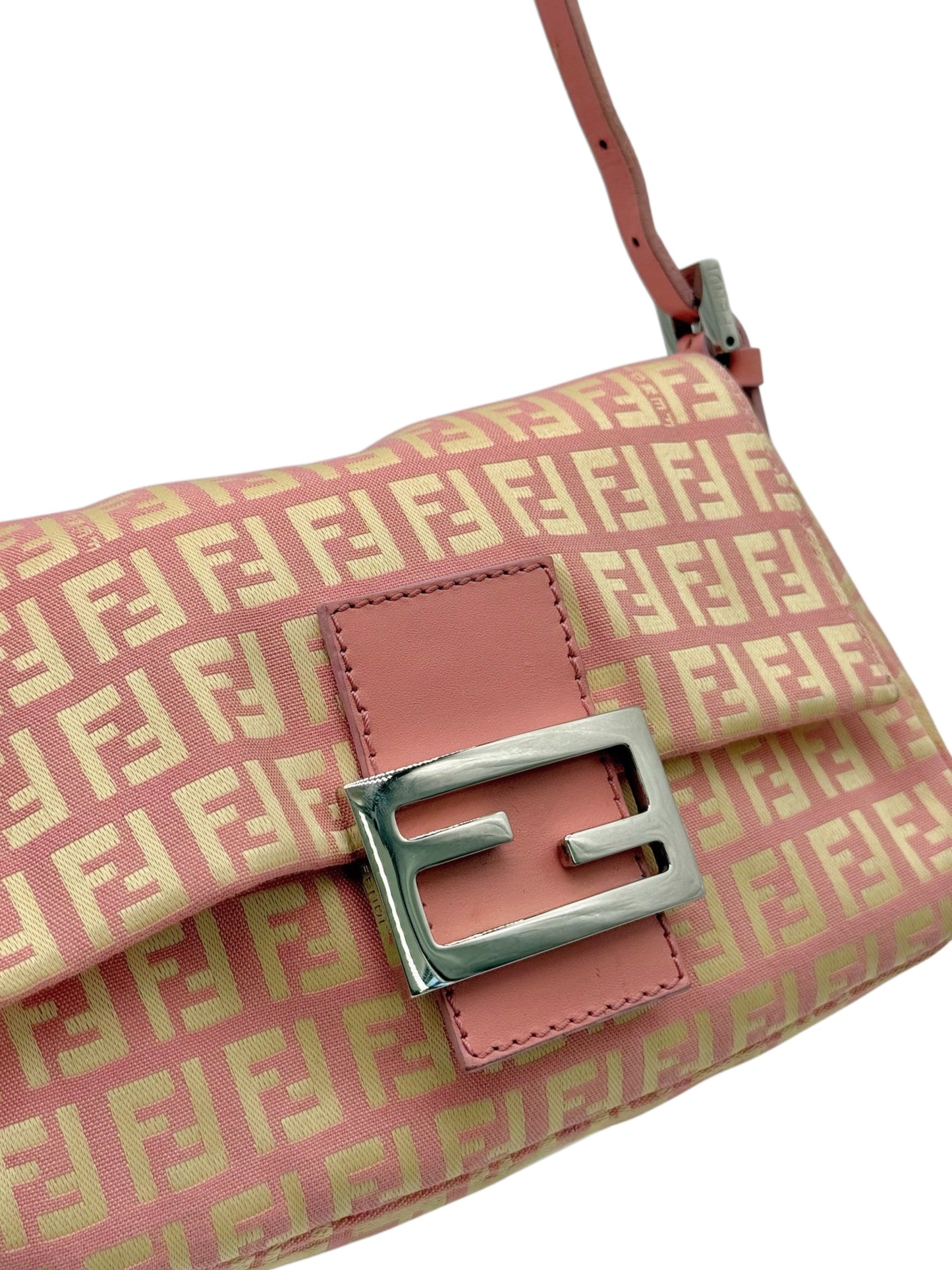 Fendi Vintage Pink & Yellow Zucchino Zucca Monogram Mini Mamma Baguette Shoulder Bag