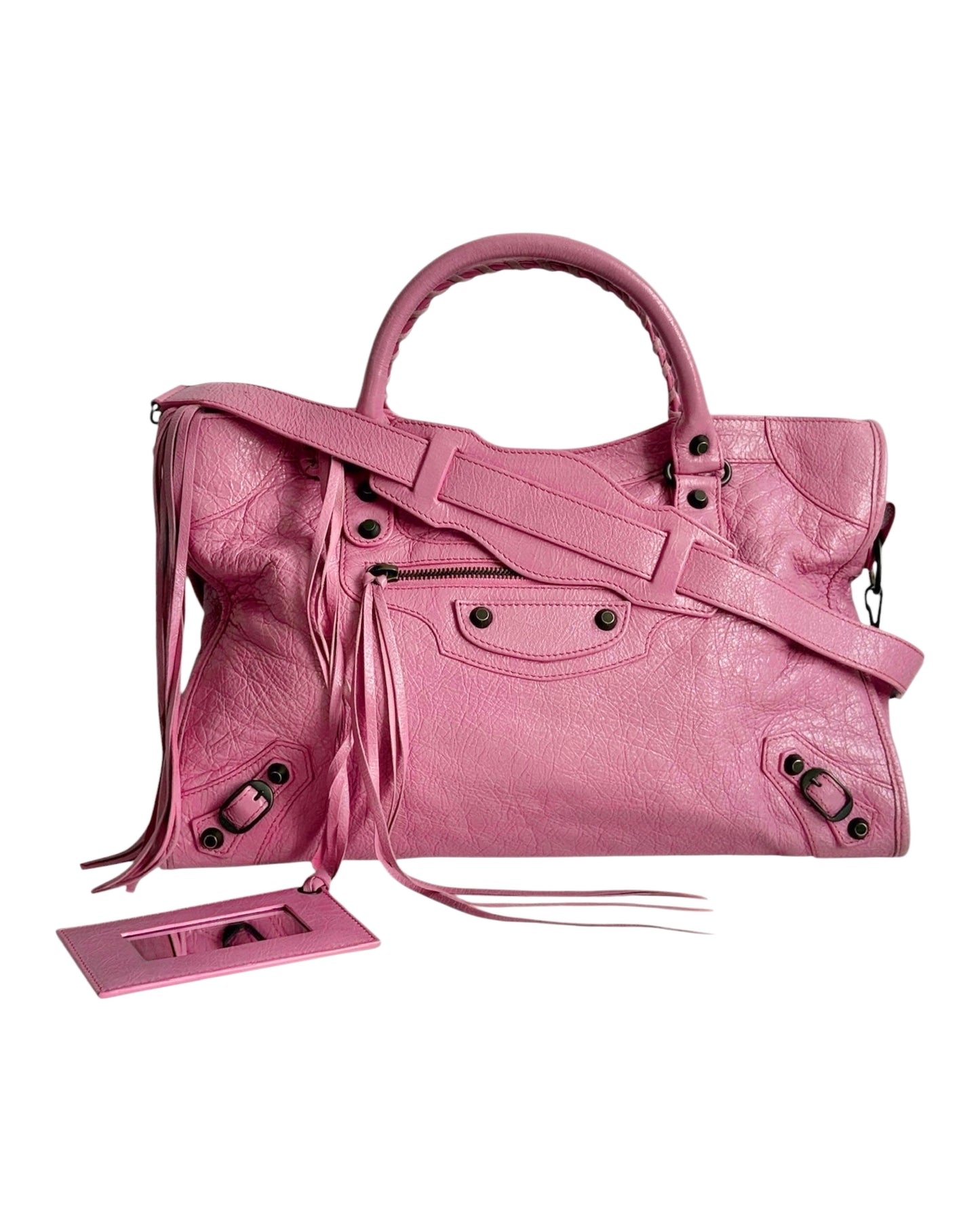 Balenciaga Bubblegum Pink Leather Classic Medium Motocross City Bag