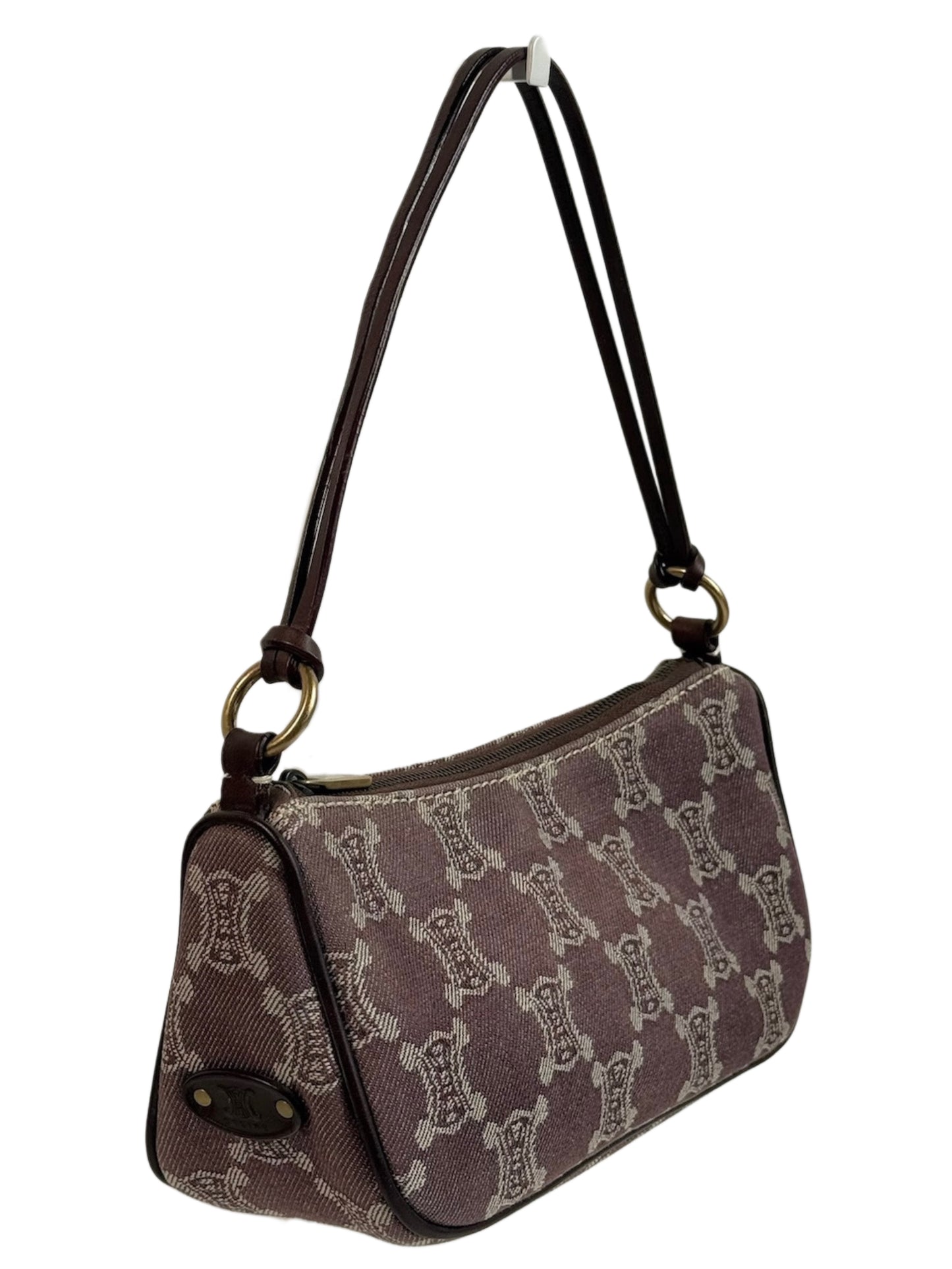 Celine Vintage Burgundy Triomphe Monogram Canvas Shoulder Pochette Bag