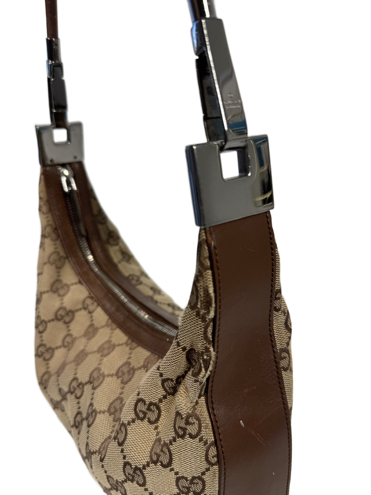 Gucci Vintage Brown GG Monogram Small Hobo Shoulder Bag