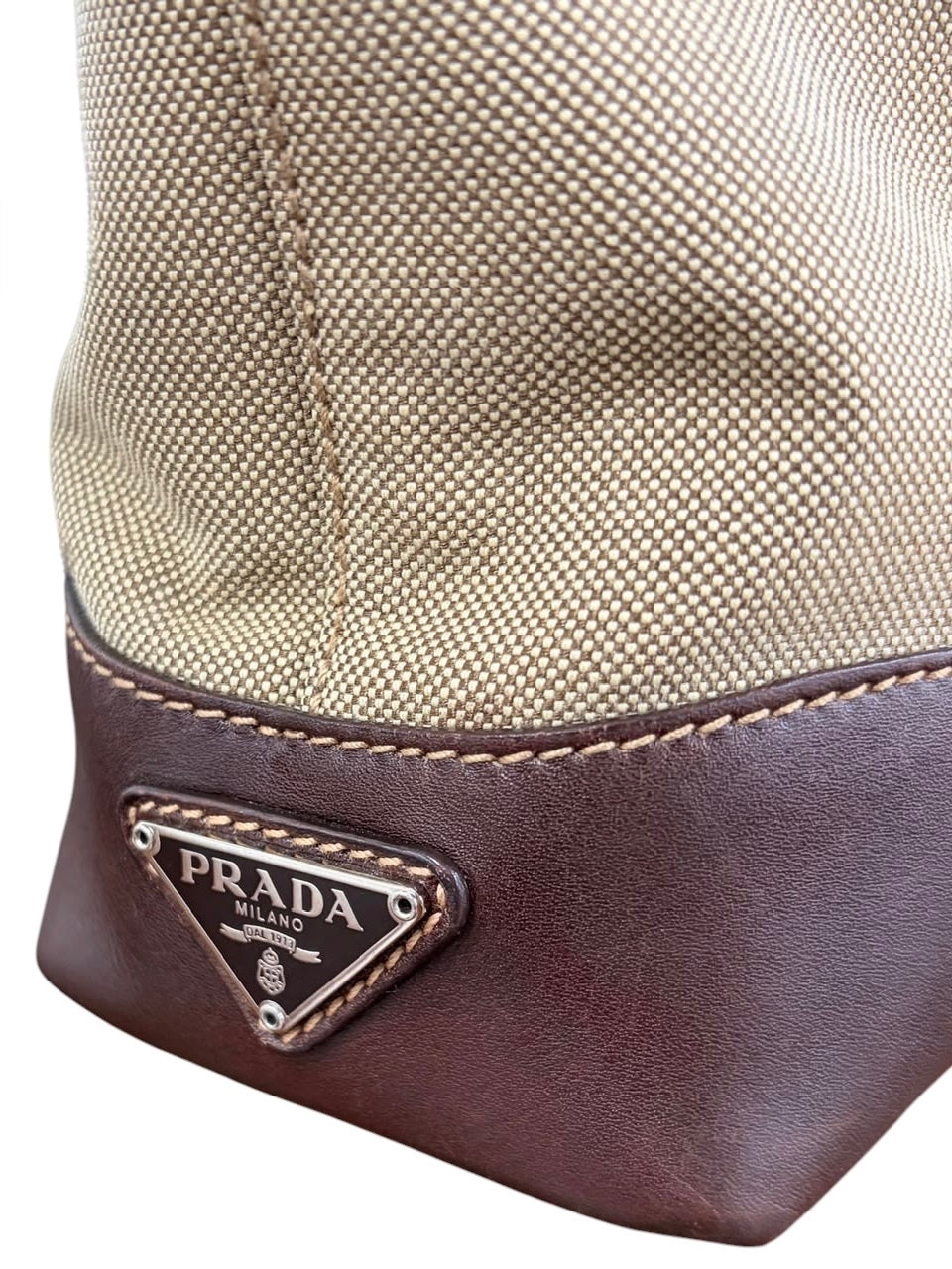 Prada Vintage 2006 Brown Jacquard Canvas Small Two-Way Shoulder Tote & Crossbody Bag