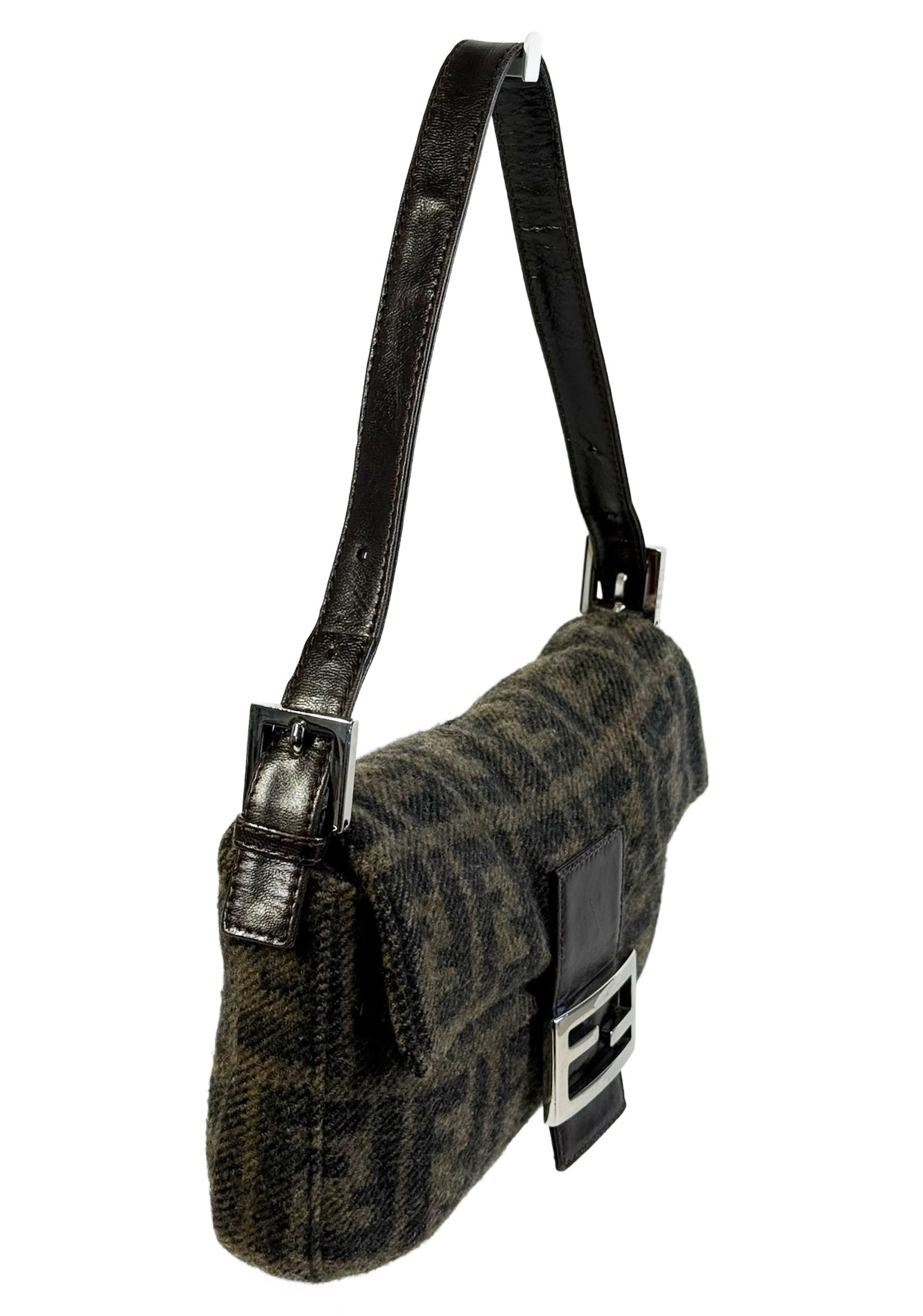 Fendi Vintage Brown Zucca Monogram Wool Knit Baguette