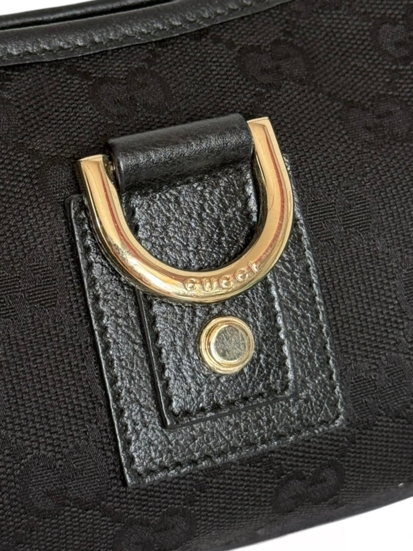Gucci Vintage Black GG Monogram Canvas Round D Ring Abbey Pochette Shoulder Bag