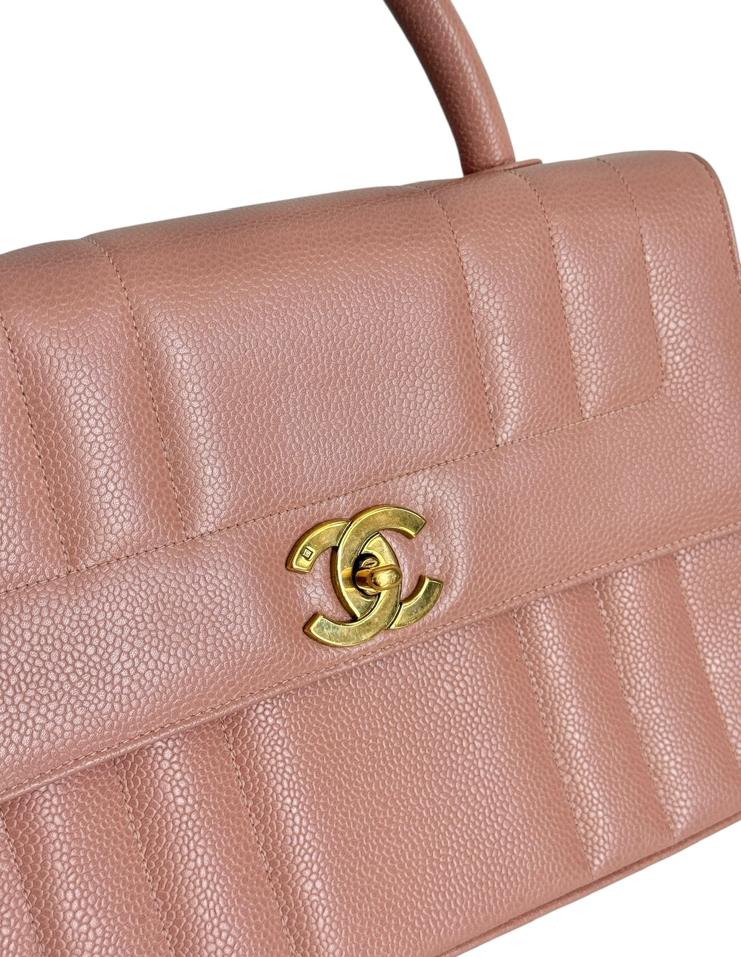 Chanel Vintage 1994 Sakura Pink Caviar Leather Vertical Quilted Medium Kelly Top Handle Flap Bag with 24K GPHW