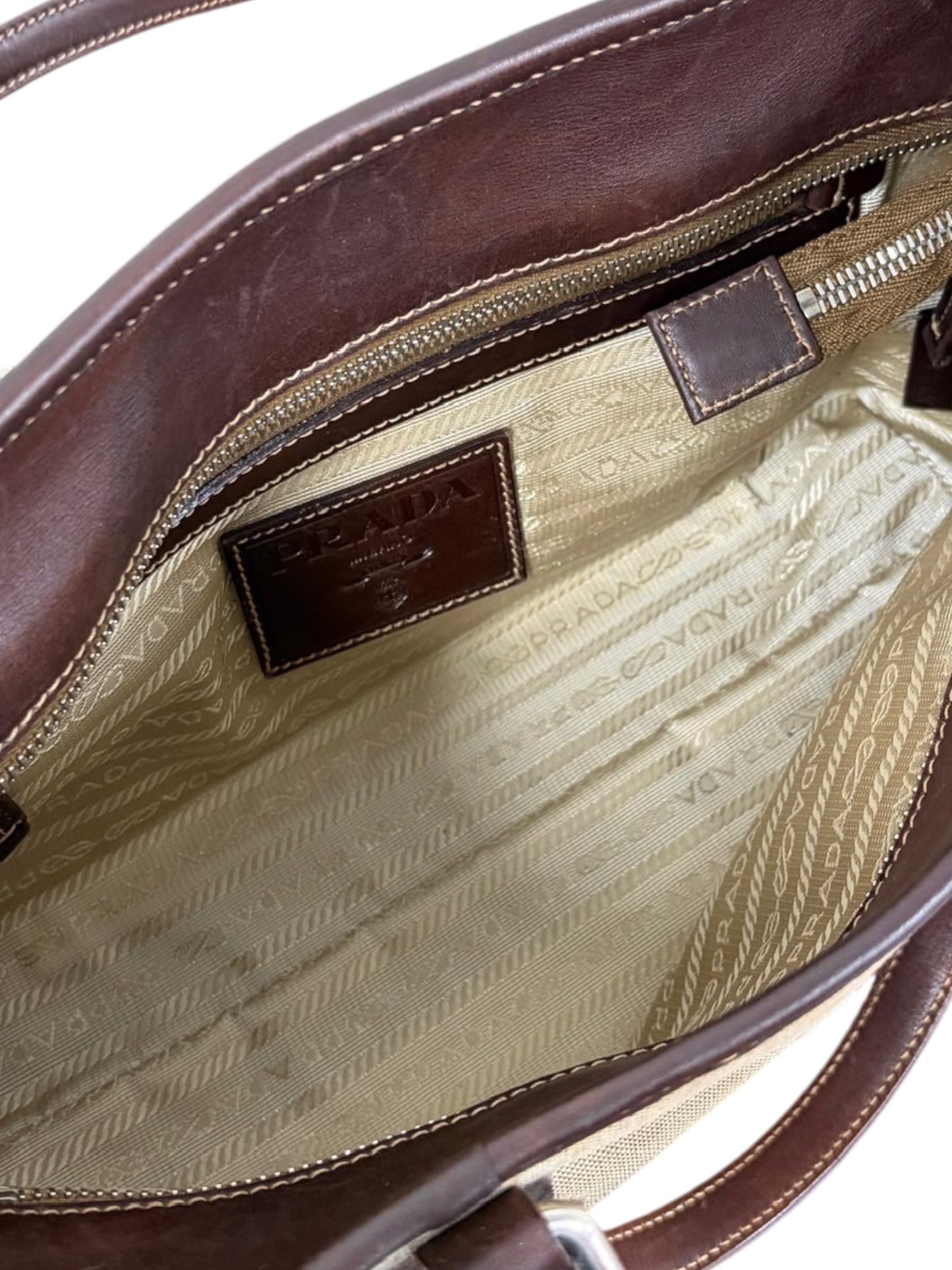 Prada Vintage 2006 Brown Jacquard Canvas Small Two-Way Shoulder Tote & Crossbody Bag