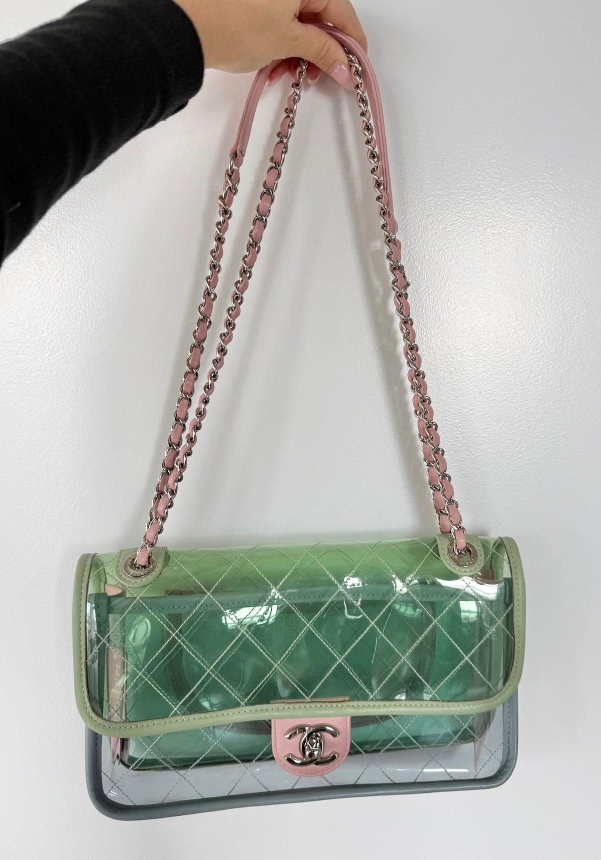 Chanel S/S 2018 Green Pink & Blue Coco Splash PVC Medium Shoulder Flap Bag