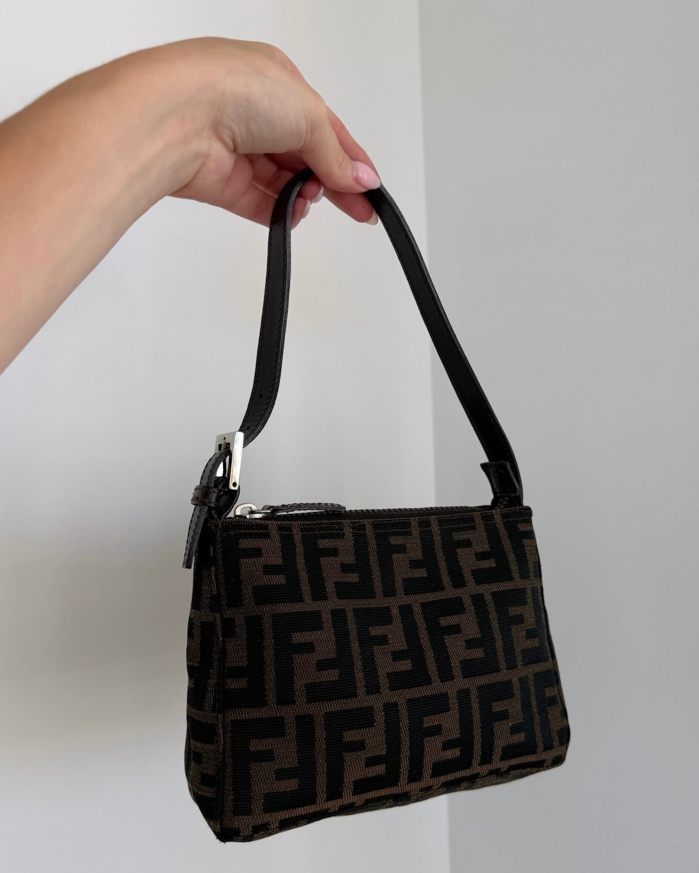 Fendi Vintage Brown Zucca Monogram Mini Square Pochette Bag