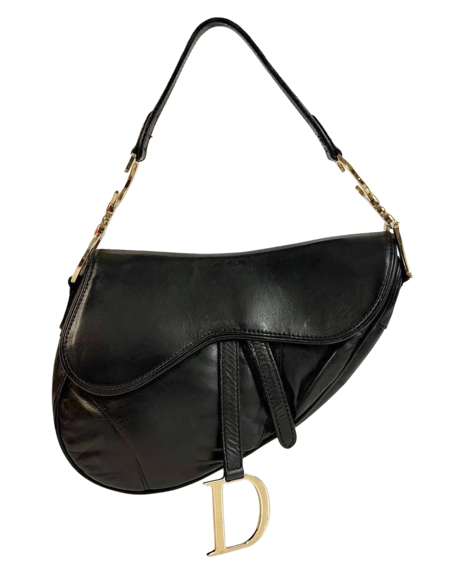 Dior Vintage 2000 Black Lambskin Leather Medium Saddle Bag