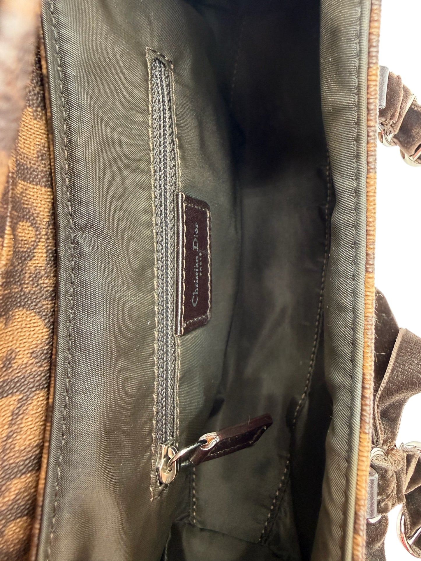 Dior Vintage 2005 Brown Diorissimo Monogram Canvas Small Romantique Velvet Bow Top Handle Bag