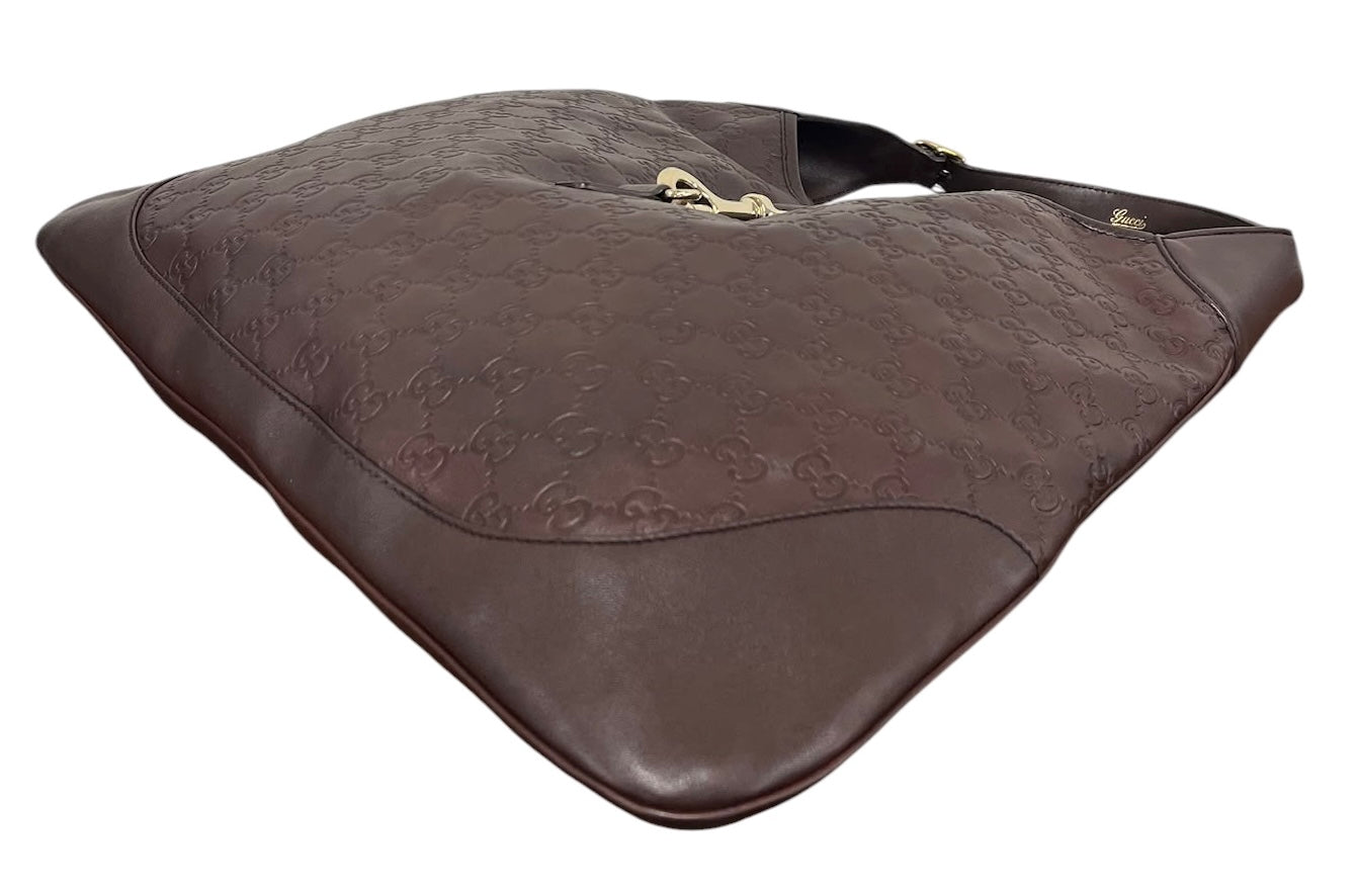 Gucci Vintage Dark Brown GG Monogram Embossed Lambskin Leather XL Jackie O Hobo Shoulder Bag