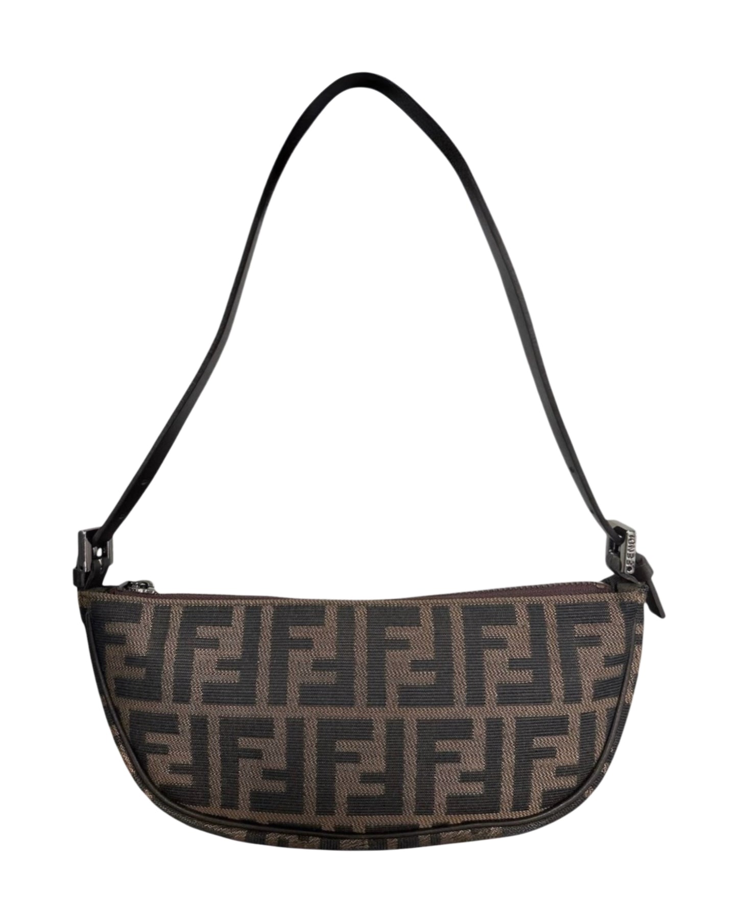 Fendi Vintage Brown Zucca Monogram Medium Half Moon Boat Shoulder Pochette Bag
