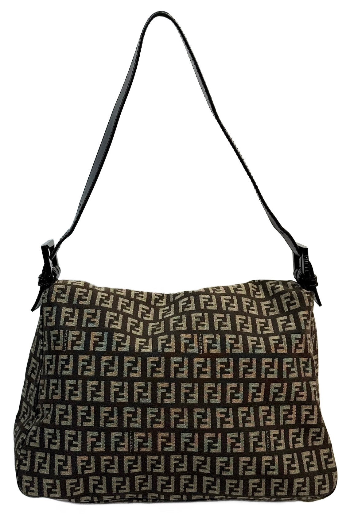 Fendi Vintage Dark Brown Zucchino Zucca Monogram Mamma Baguette Shoulder Bag