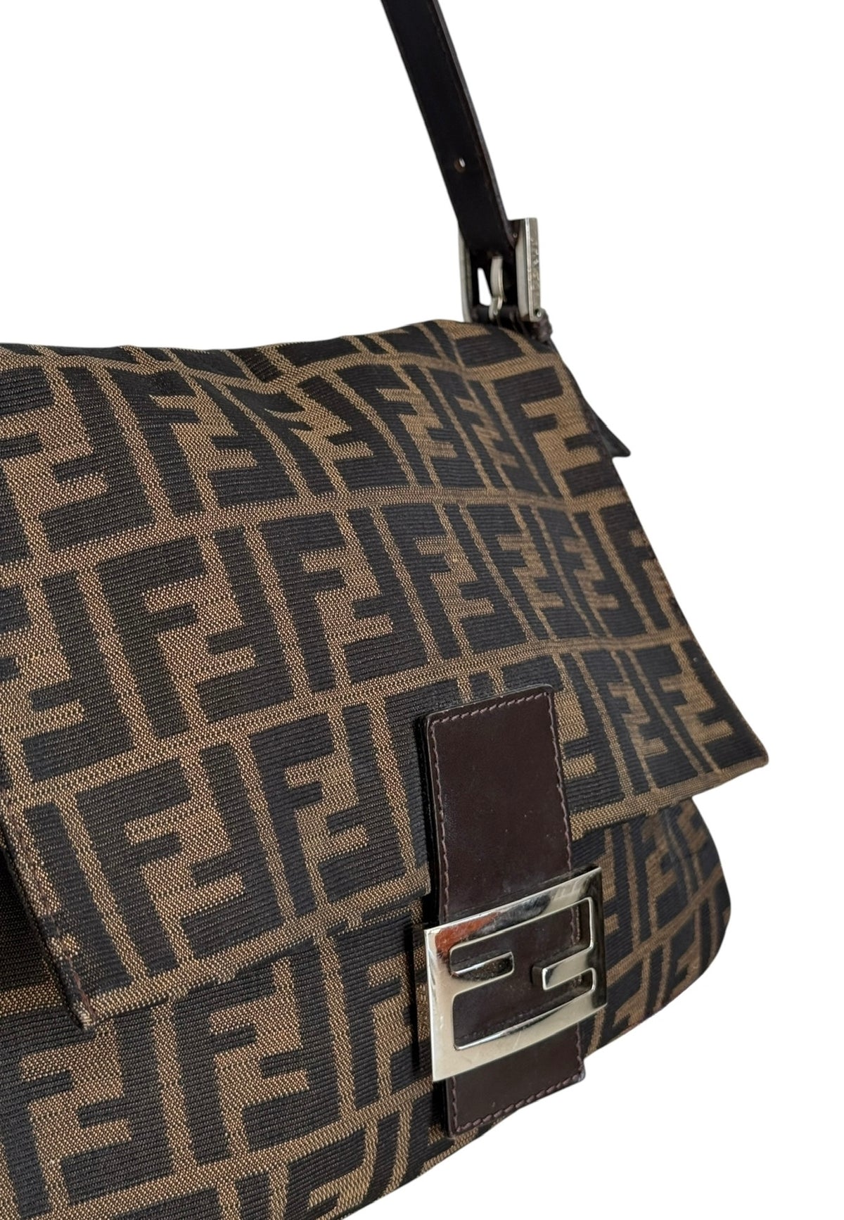 Fendi Vintage Brown Zucca Monogram Classic Mamma Shoulder Baguette Bag with SHW