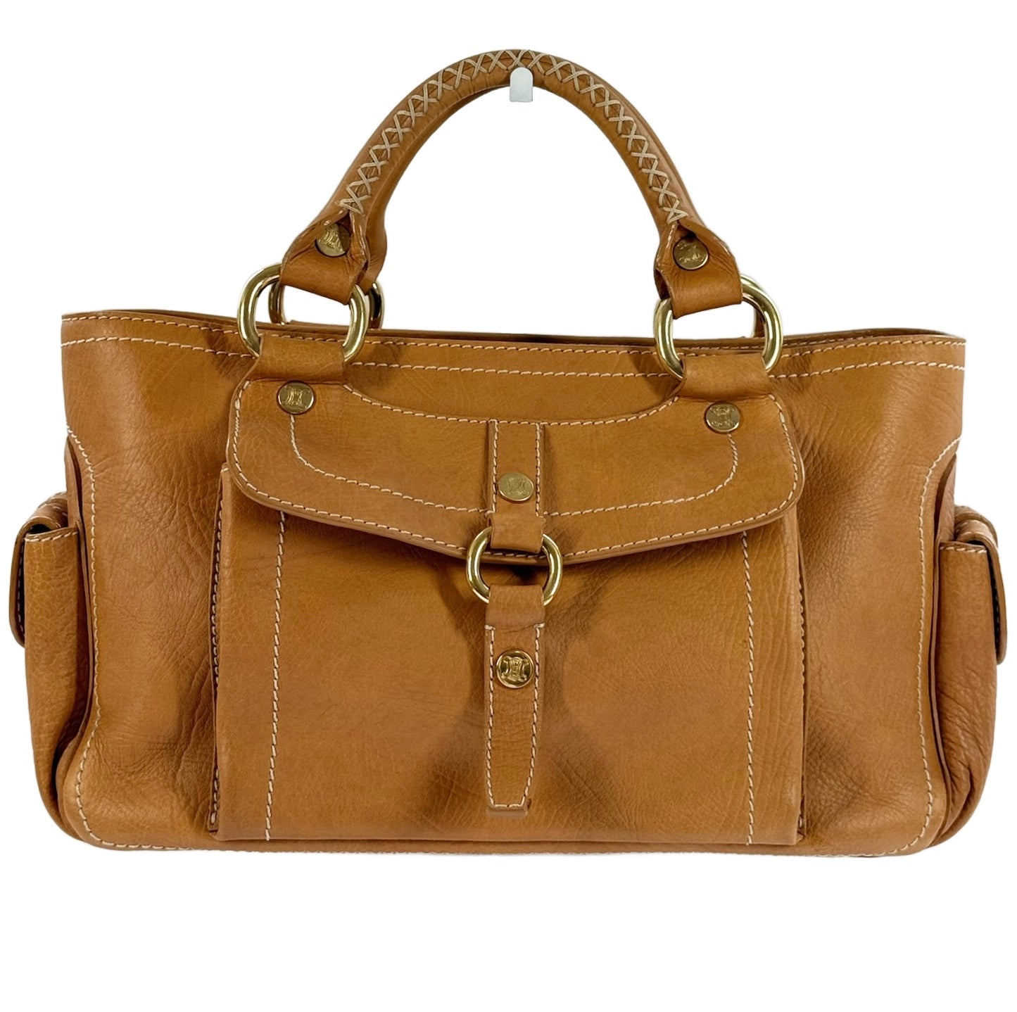 Celine Vintage Caramel Beige Leather Top Handle Bag