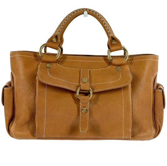 Celine Vintage Caramel Beige Leather Top Handle Bag