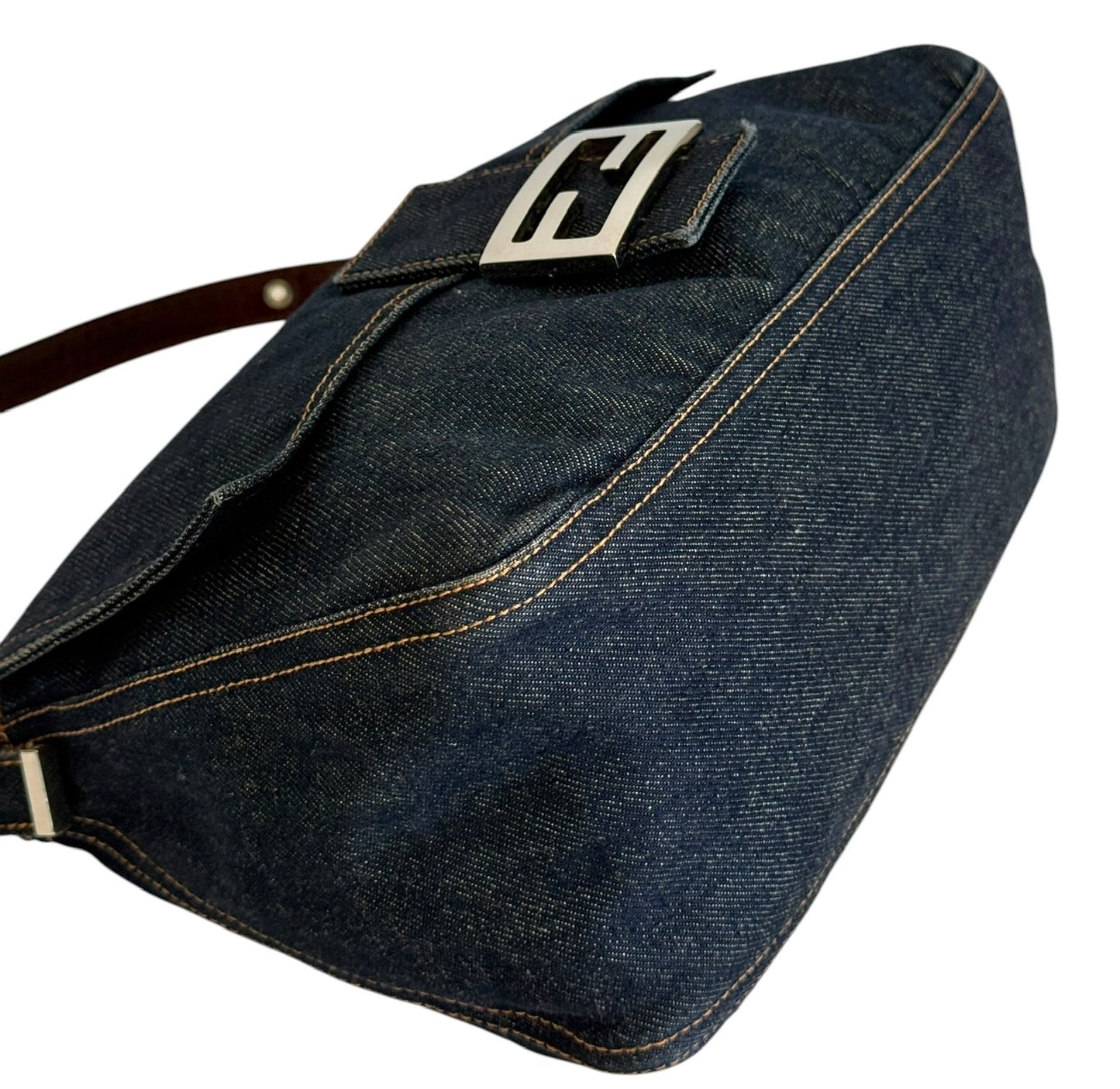 Fendi Vintage Classic Blue Denim Mamma Baguette Shoulder Bag