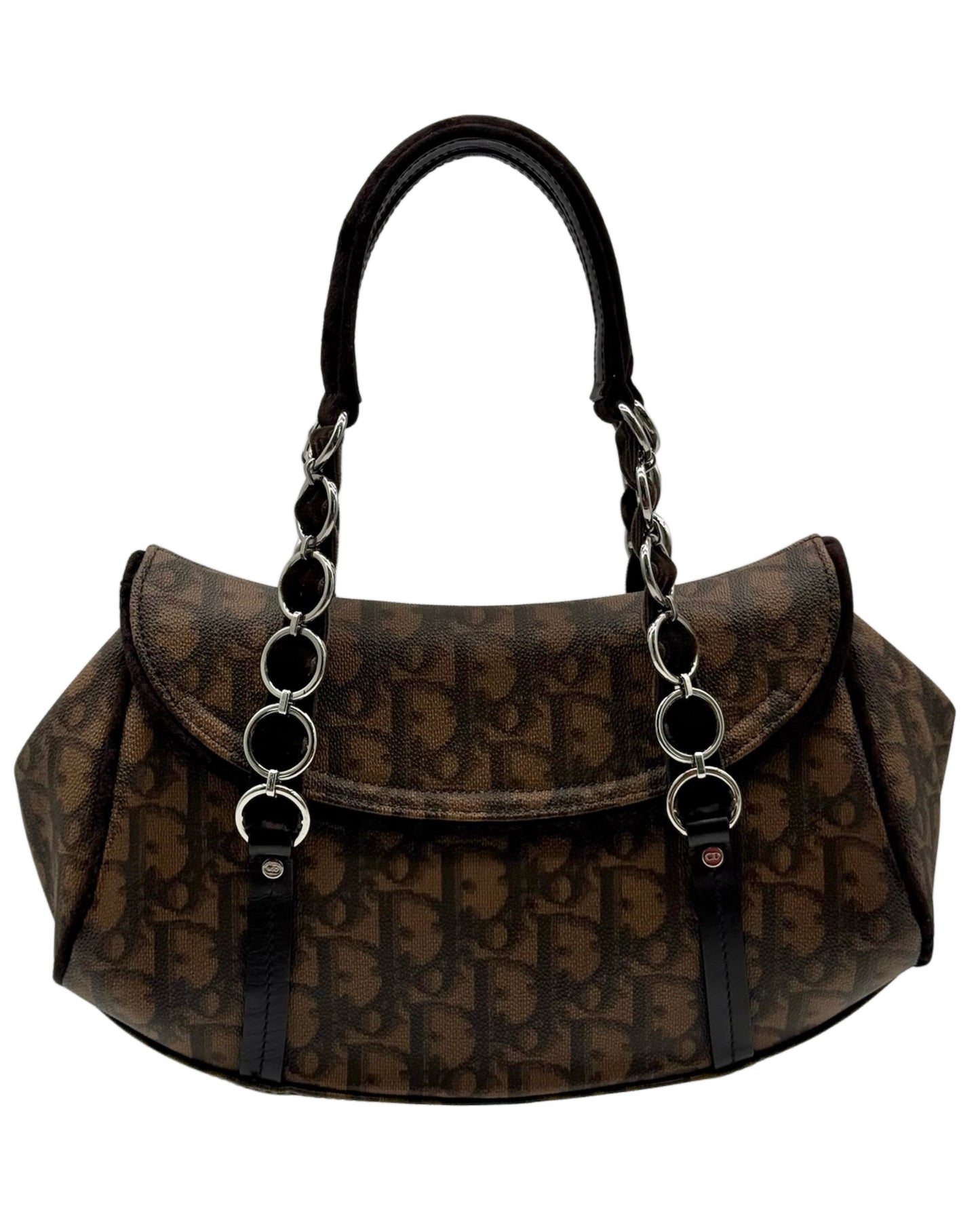 Dior Vintage 2005 Brown Diorissimo Monogram Canvas Small Romantique Velvet Bow Top Handle Bag