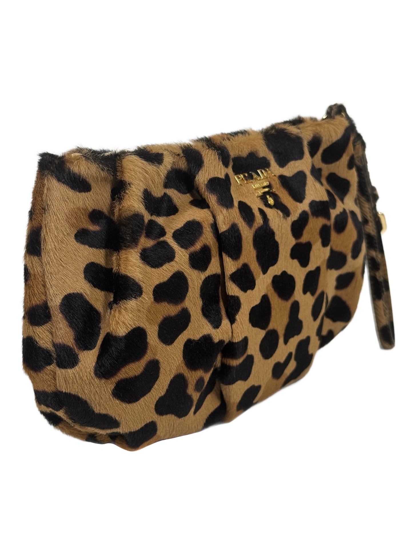 Prada 2012 Calf Pony Hair Leopard Print Wristlet