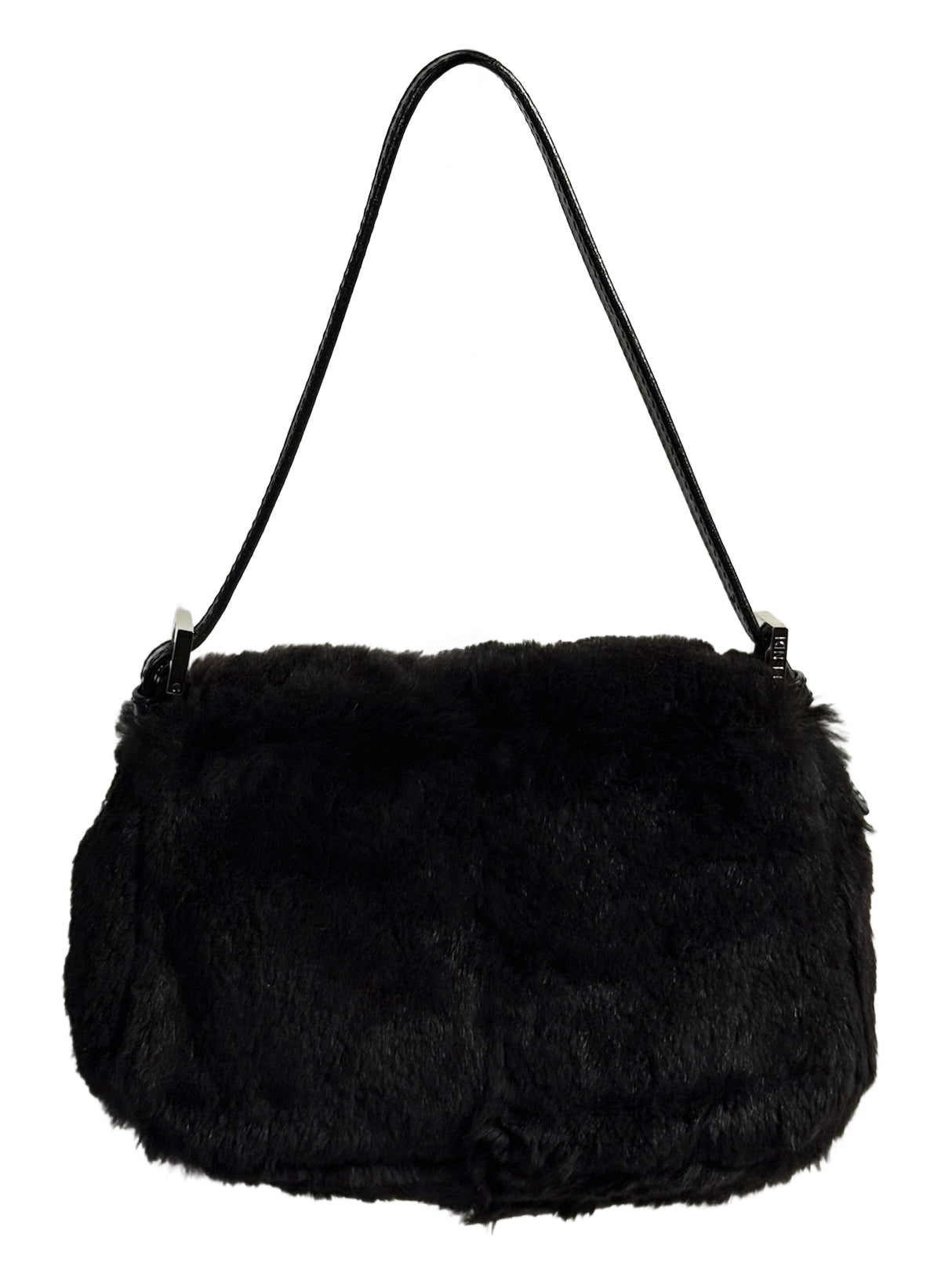 Fendi Vintage Black Rabbit Fur Mini Mamma Baguette Shoulder Bag