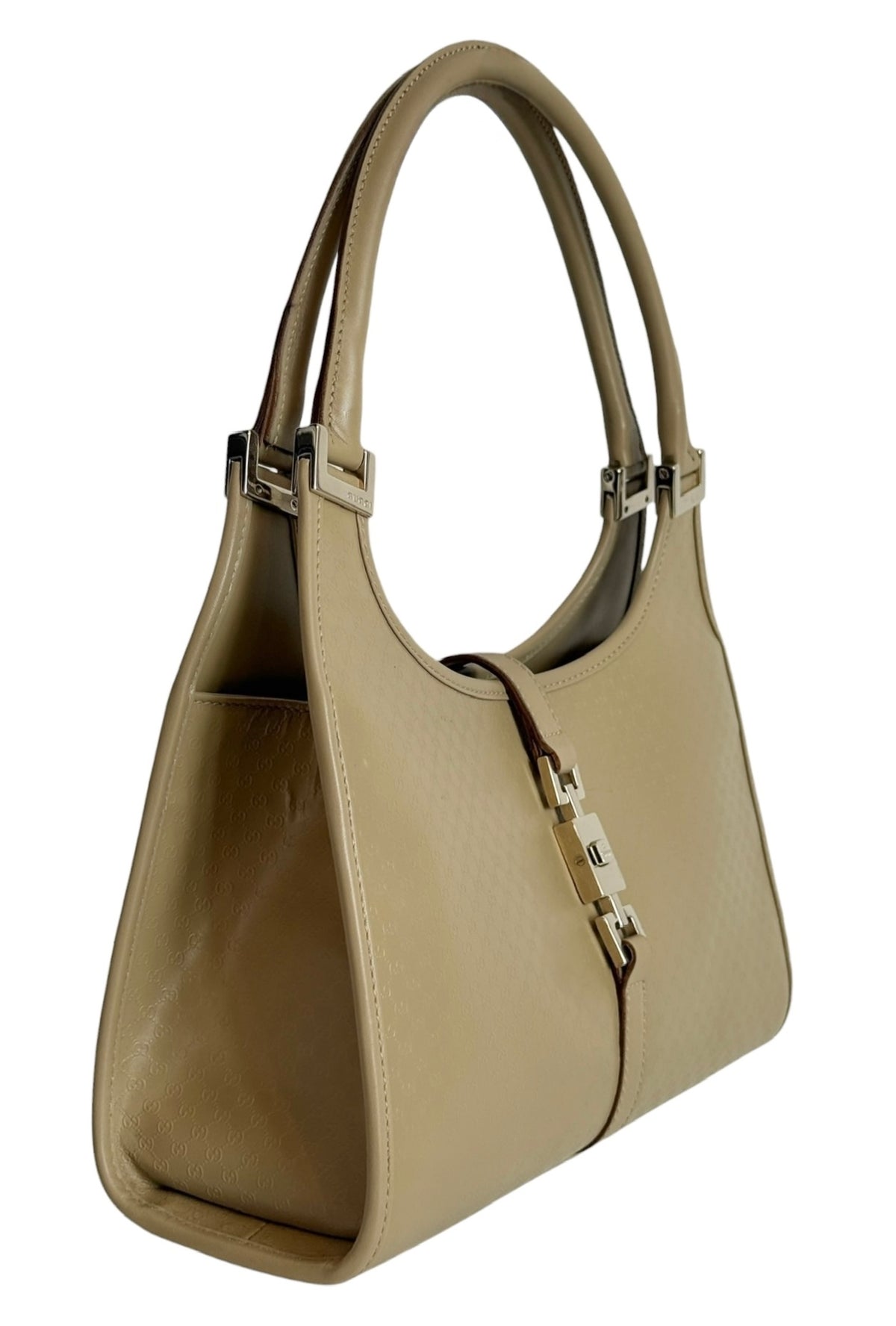 Gucci Vintage Beige GG Microguccissima Monogram Coated Leather Small Jackie Shoulder Bag