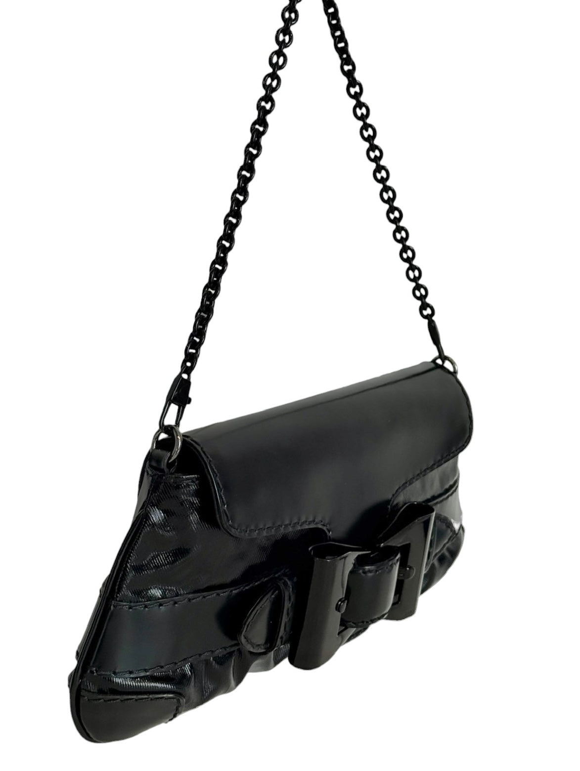 Gucci Vintage Black Patent Leather Dialux Queen Bow Small Shoulder Bag Clutch