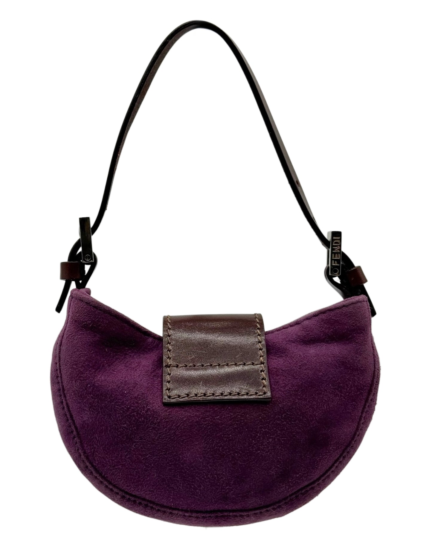 Fendi Vintage Purple Suede Pink Quartz Logo Mini Croissant Baguette Bag